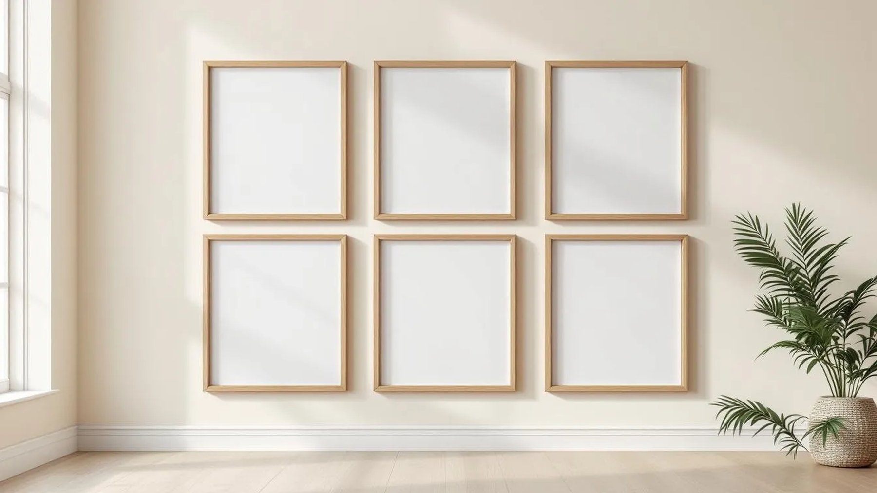 Frame Styled Room Mockup — Natural Oak Frame Landscape 3:4 — Perspective View — #00548 | MockupBulk
