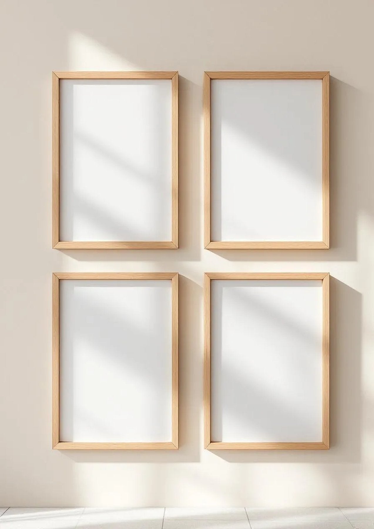 Frame Room Scene Mockup — Natural Oak Frame Portrait 2:3 — Perspective View — #00555 | MockupBulk