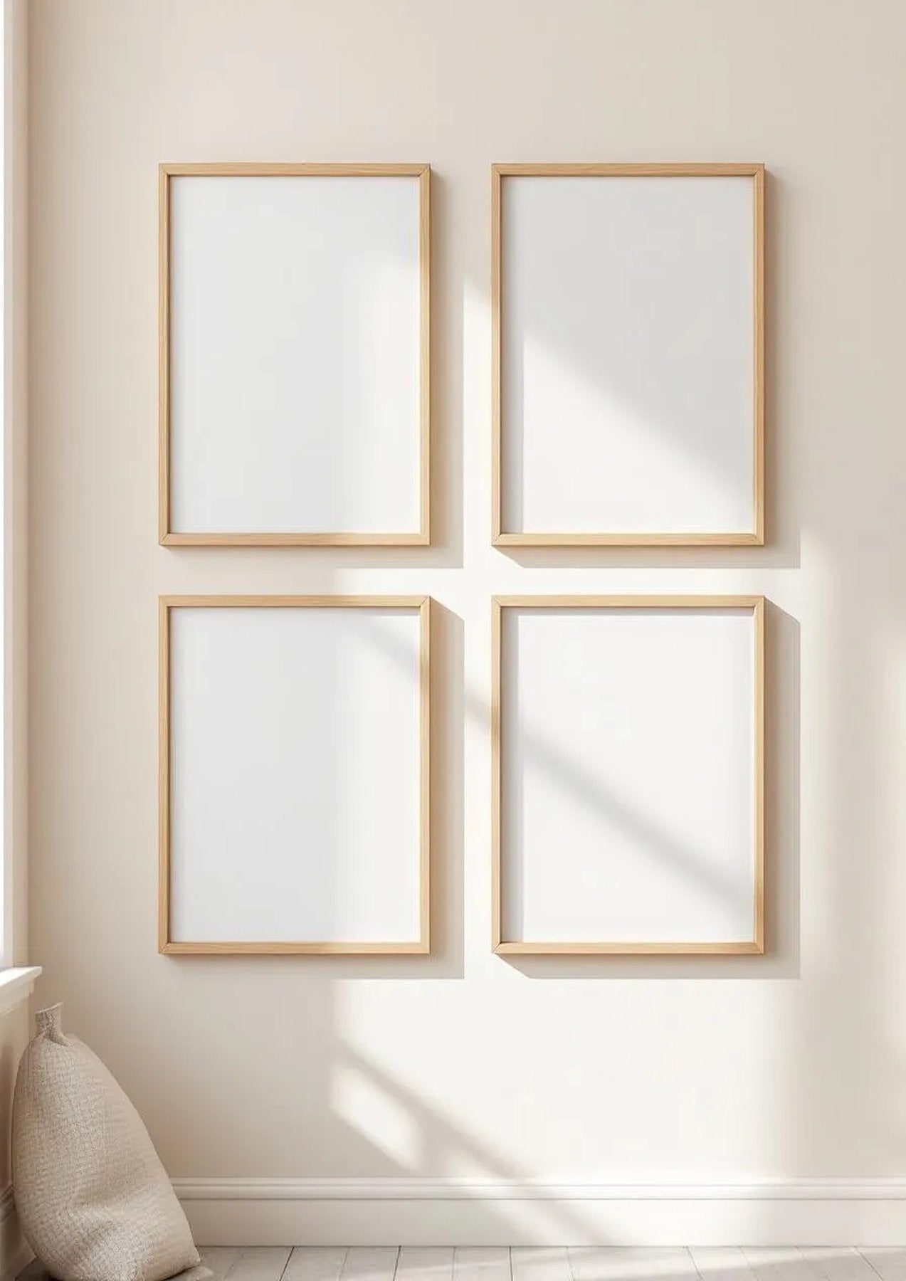 Frame Wall Art Mockup — Natural Oak Frame Portrait 2:3 — Perspective View — #00558 | MockupBulk
