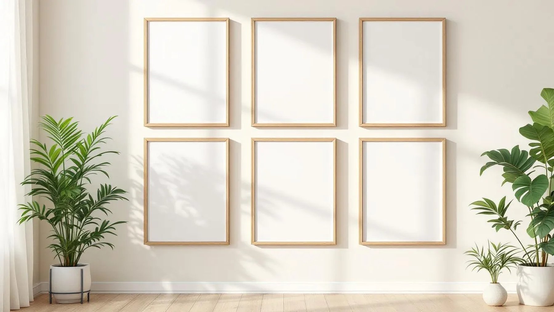 Frame Premium Interior Mockup — Natural Oak Frame Square 1:1 — Perspective View — #00563 | MockupBulk