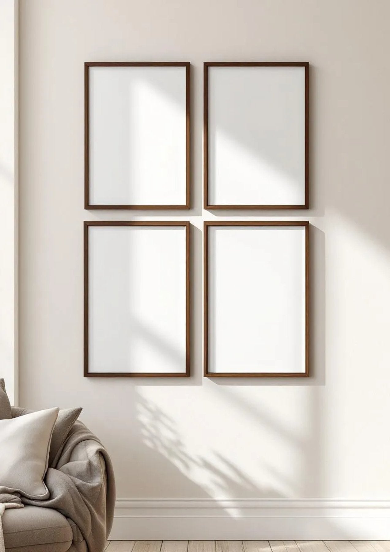 Frame Premium Interior Mockup — Walnut Frame Portrait 2:3 — Perspective View — #00579 | MockupBulk