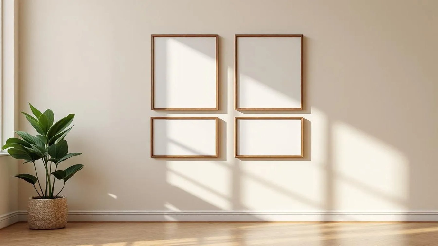 Frame Wall Art Mockup — Walnut Frame Portrait 2:3 — Perspective View — #00581 | MockupBulk