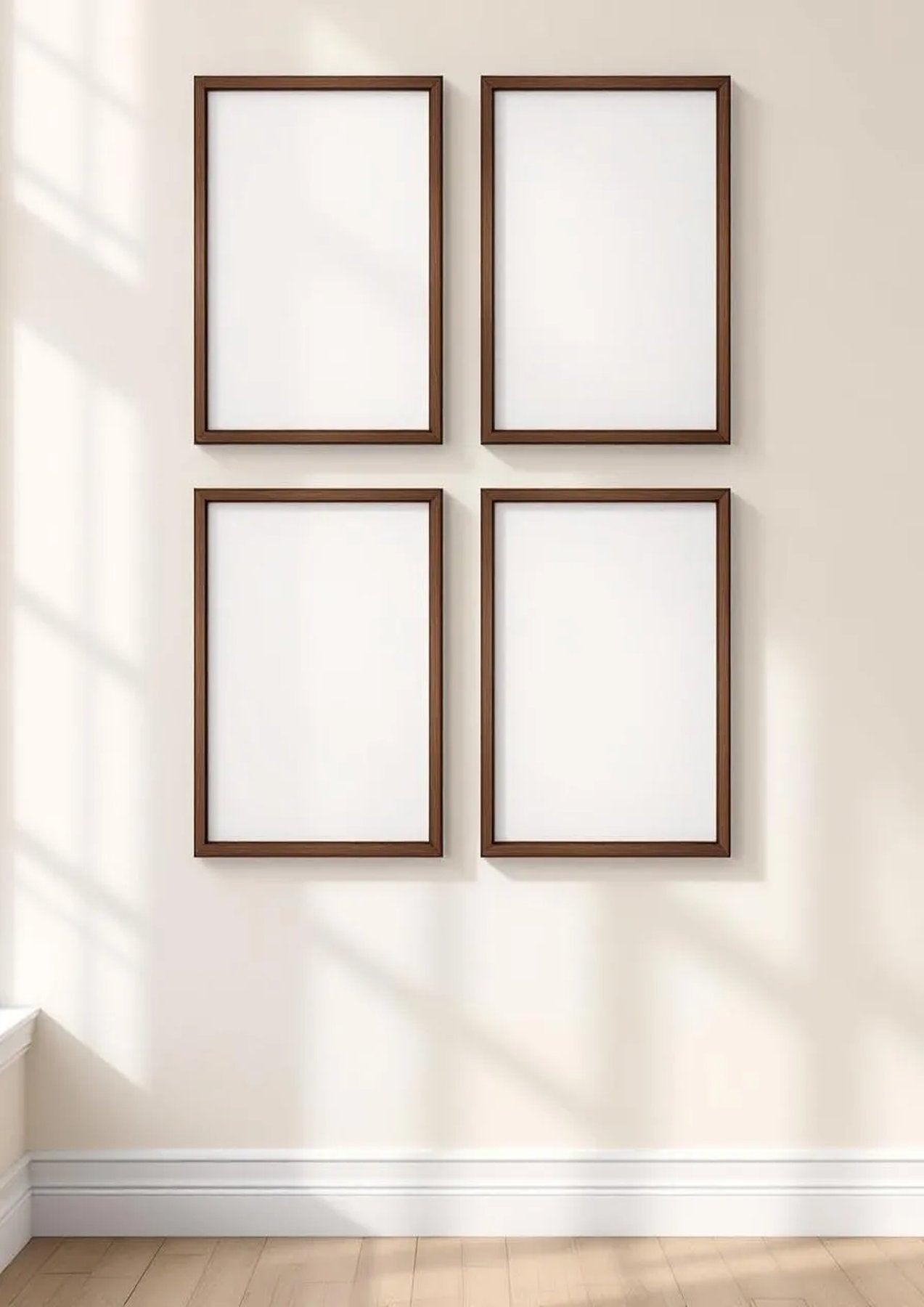 Frame Premium Interior Mockup — Walnut Frame Portrait 2:3 — Perspective View — #00585 | MockupBulk