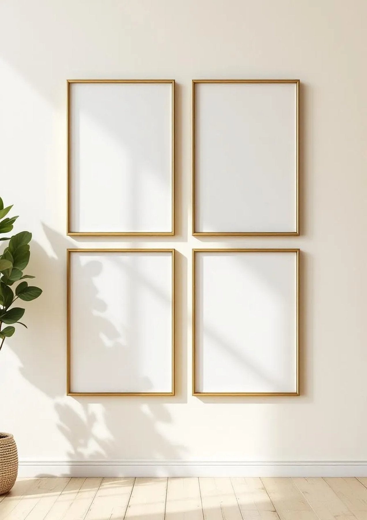 Frame Interior Frame Mockup — Gold Frame Portrait 2:3 — Perspective View — #00591 | MockupBulk