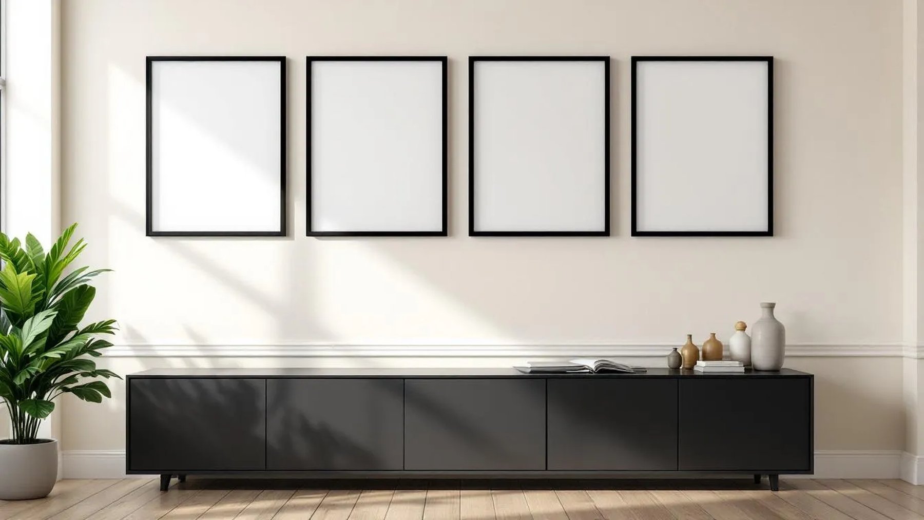 Frame Wall Art Mockup — Matte Black Frame Square 1:1 — Perspective View — #00689 | MockupBulk
