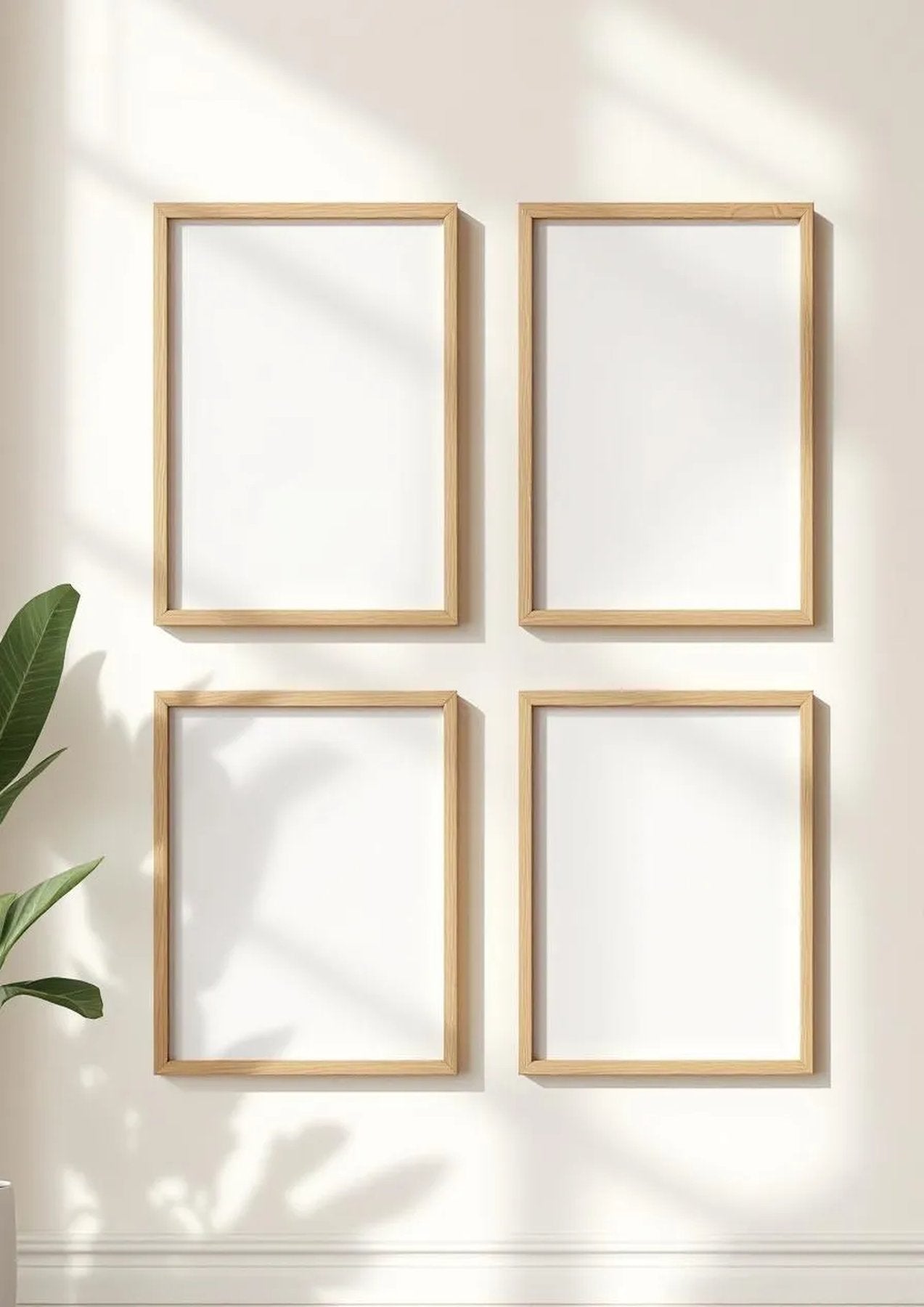 Frame Room Scene Mockup — Natural Oak Frame Portrait 2:3 — Perspective View — #00717 | MockupBulk