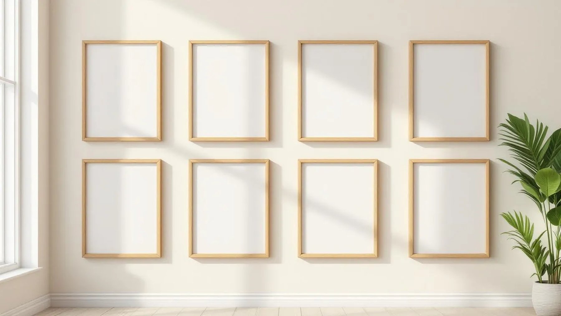 Frame Editorial Room Mockup — Natural Oak Frame Square 1:1 — Perspective View — #00719 | MockupBulk