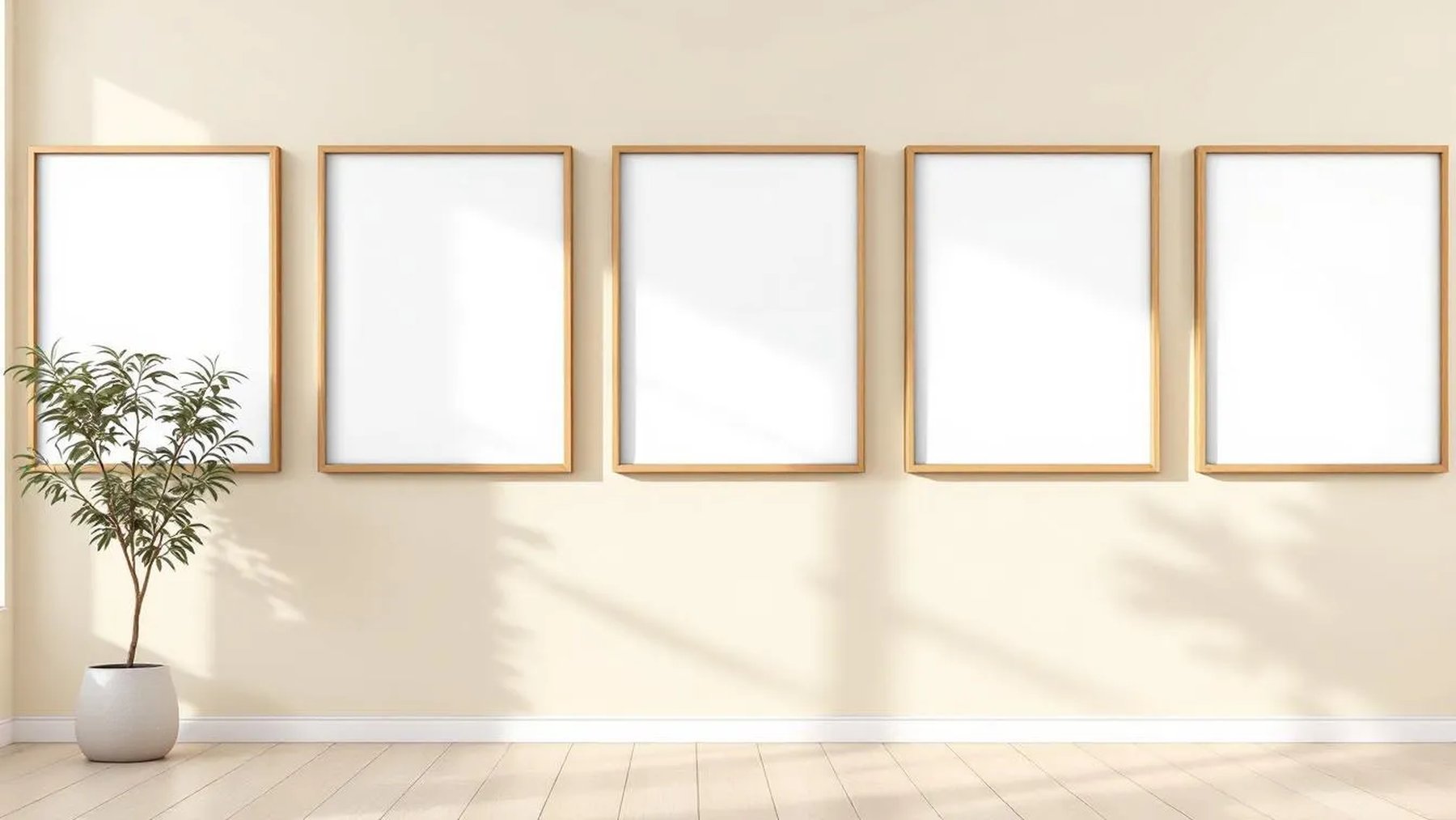 Frame Interior Frame Mockup — Natural Oak Frame Square 1:1 — Perspective View — #00722 | MockupBulk