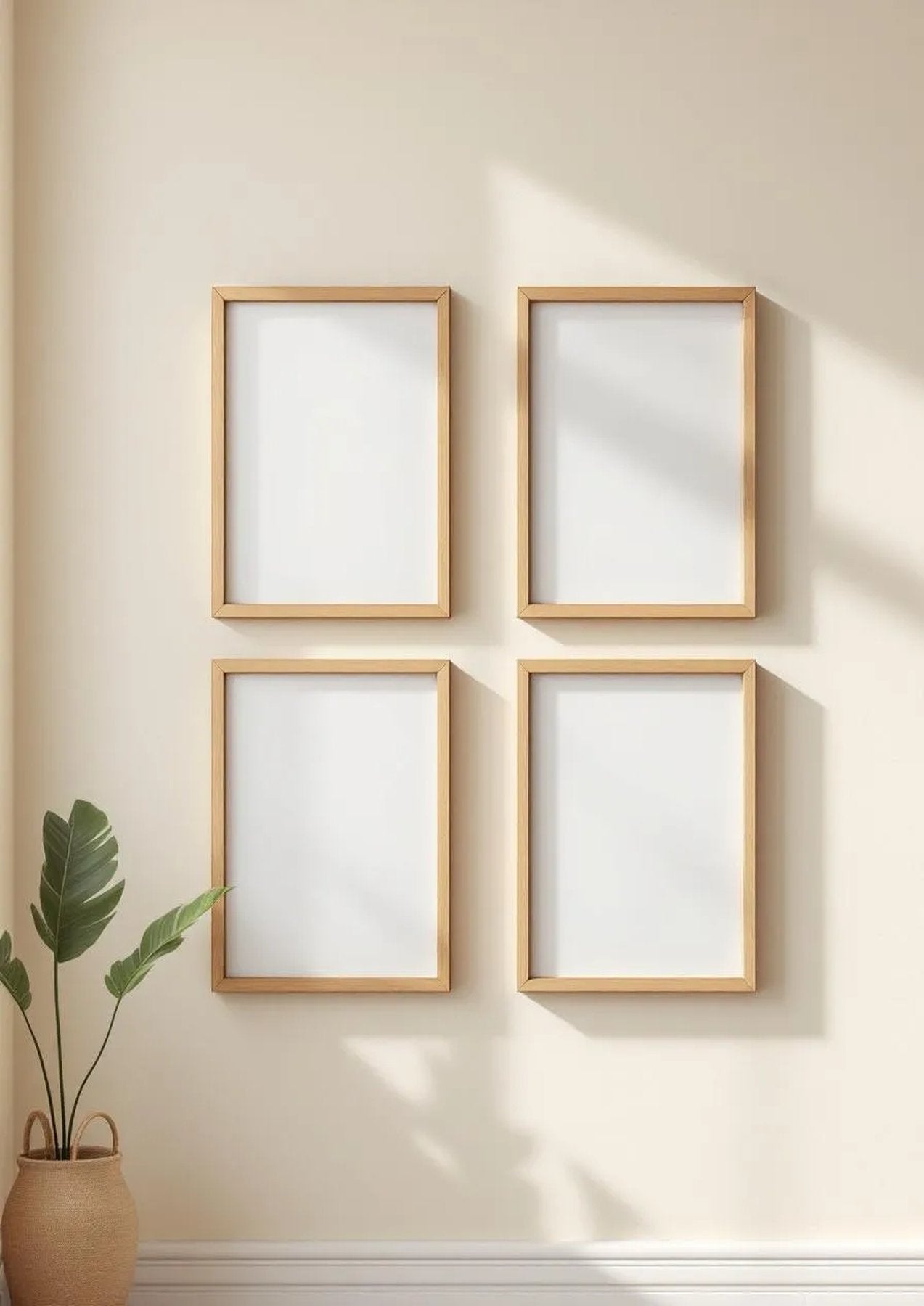 Frame Styled Room Mockup — Natural Oak Frame Portrait 2:3 — Perspective View — #00729 | MockupBulk