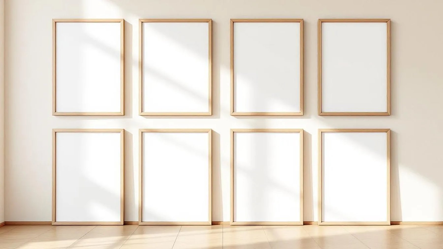 Frame Premium Interior Mockup — Natural Oak Frame Landscape 11x14 — Perspective View — #00731 | MockupBulk