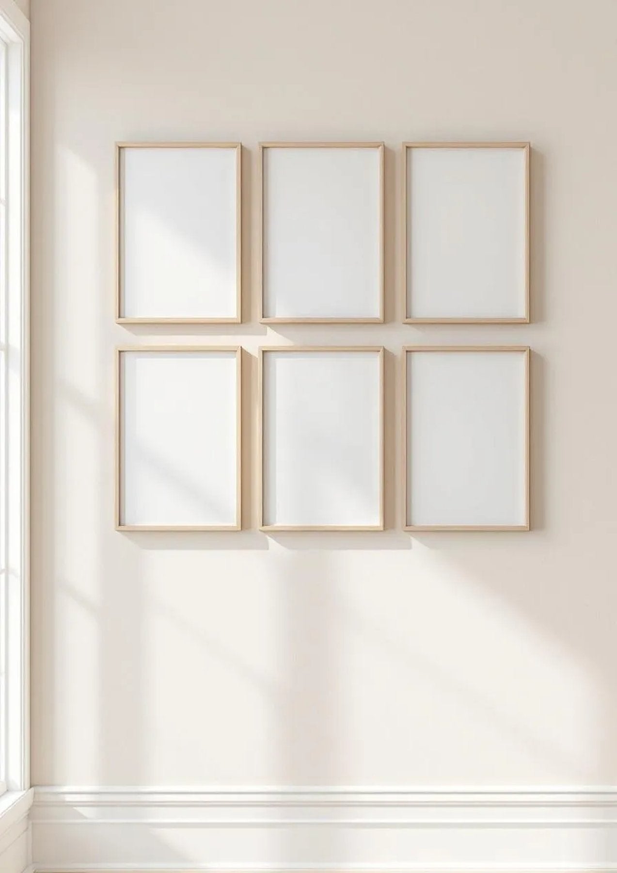 Frame Premium Interior Mockup — Natural Oak Frame Portrait 4:5 — Perspective View — #00735 | MockupBulk