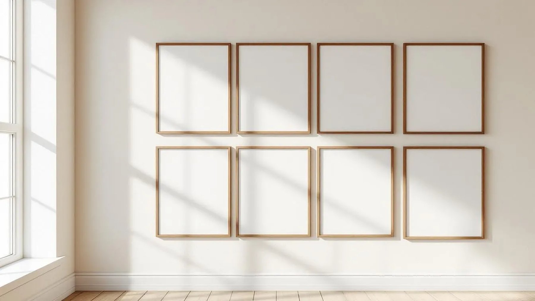 Frame Premium Interior Mockup — Walnut Frame Square 1:1 — Perspective View — #00740 | MockupBulk