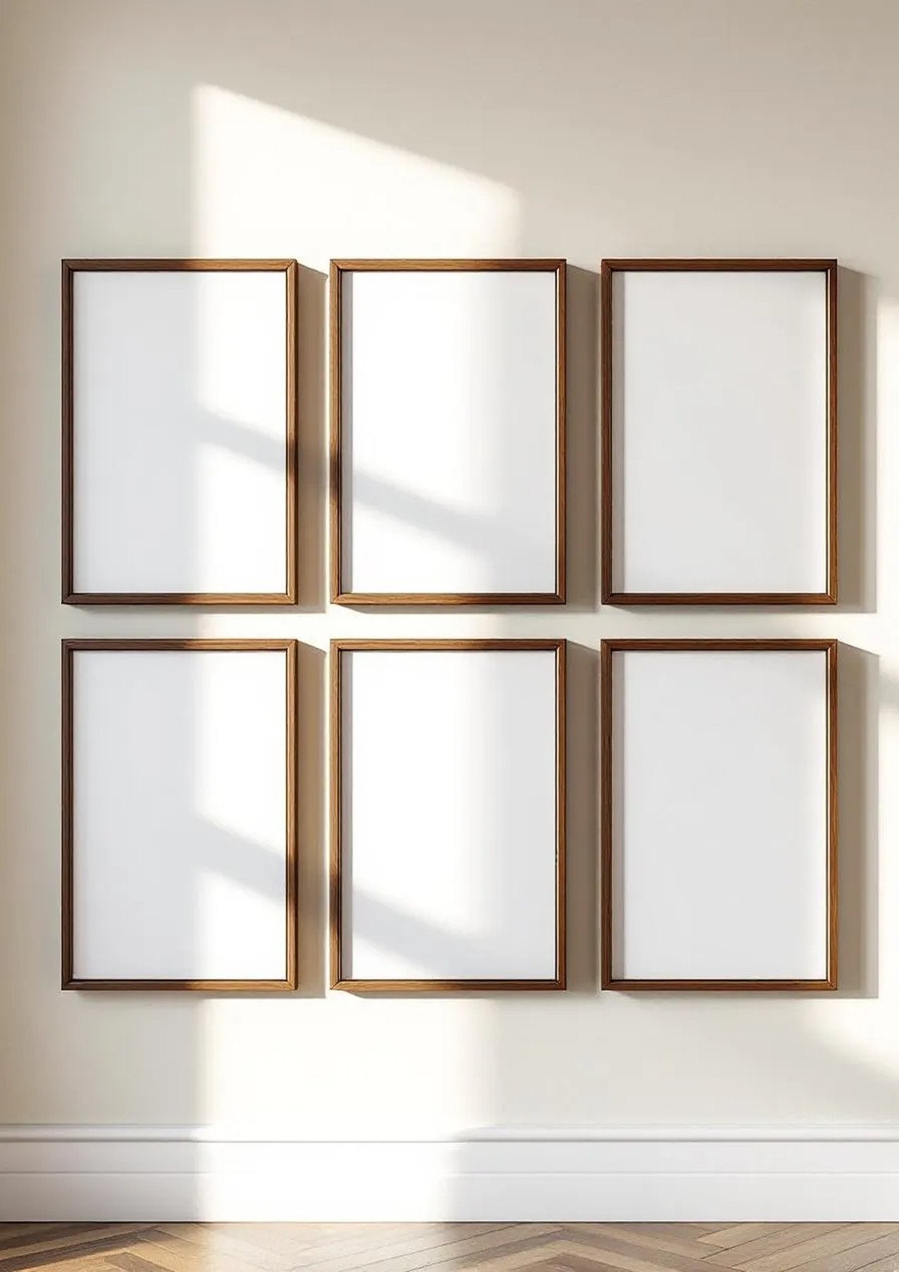 Frame Premium Interior Mockup — Walnut Frame Portrait 2:3 — Perspective View — #00744 | MockupBulk