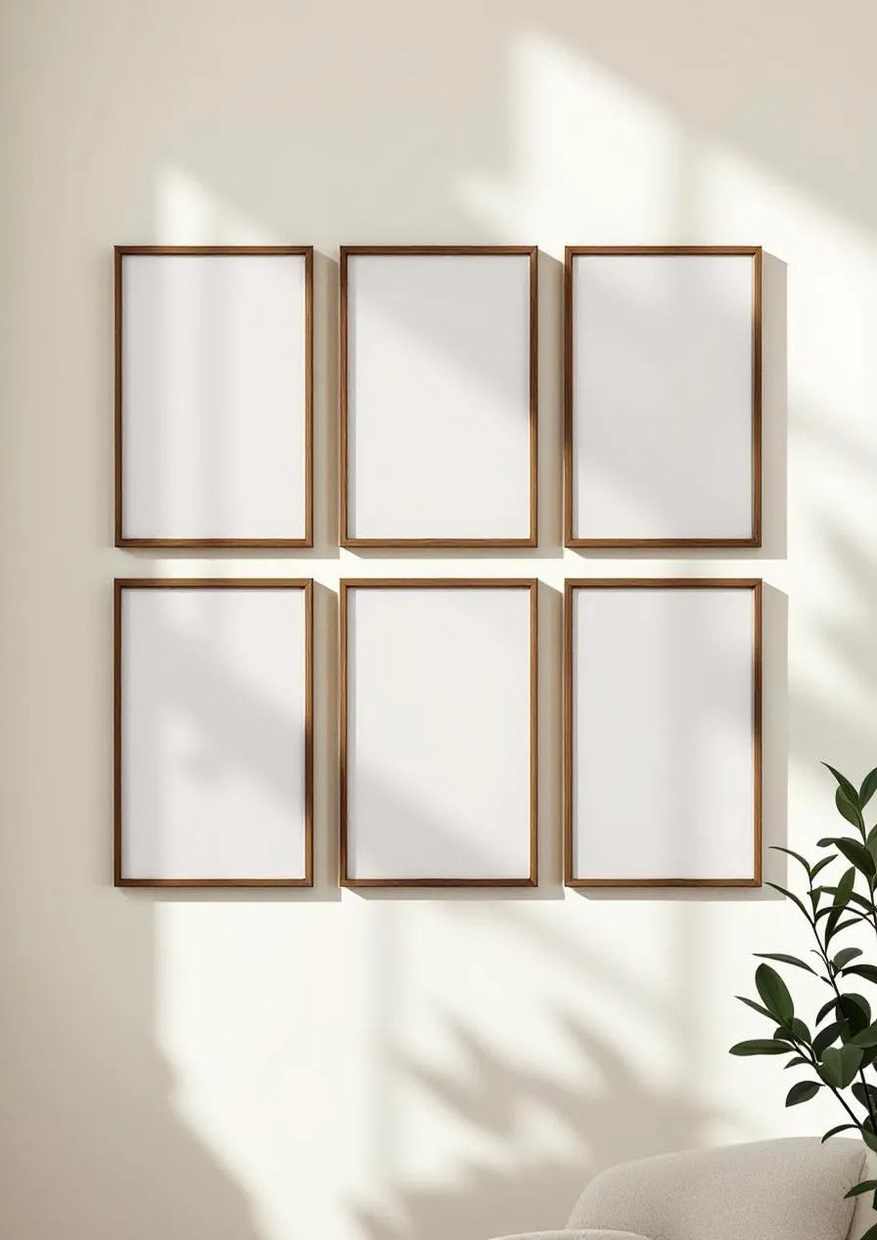 Frame Wall Art Mockup — Walnut Frame Portrait 2:3 — Perspective View — #00750 | MockupBulk
