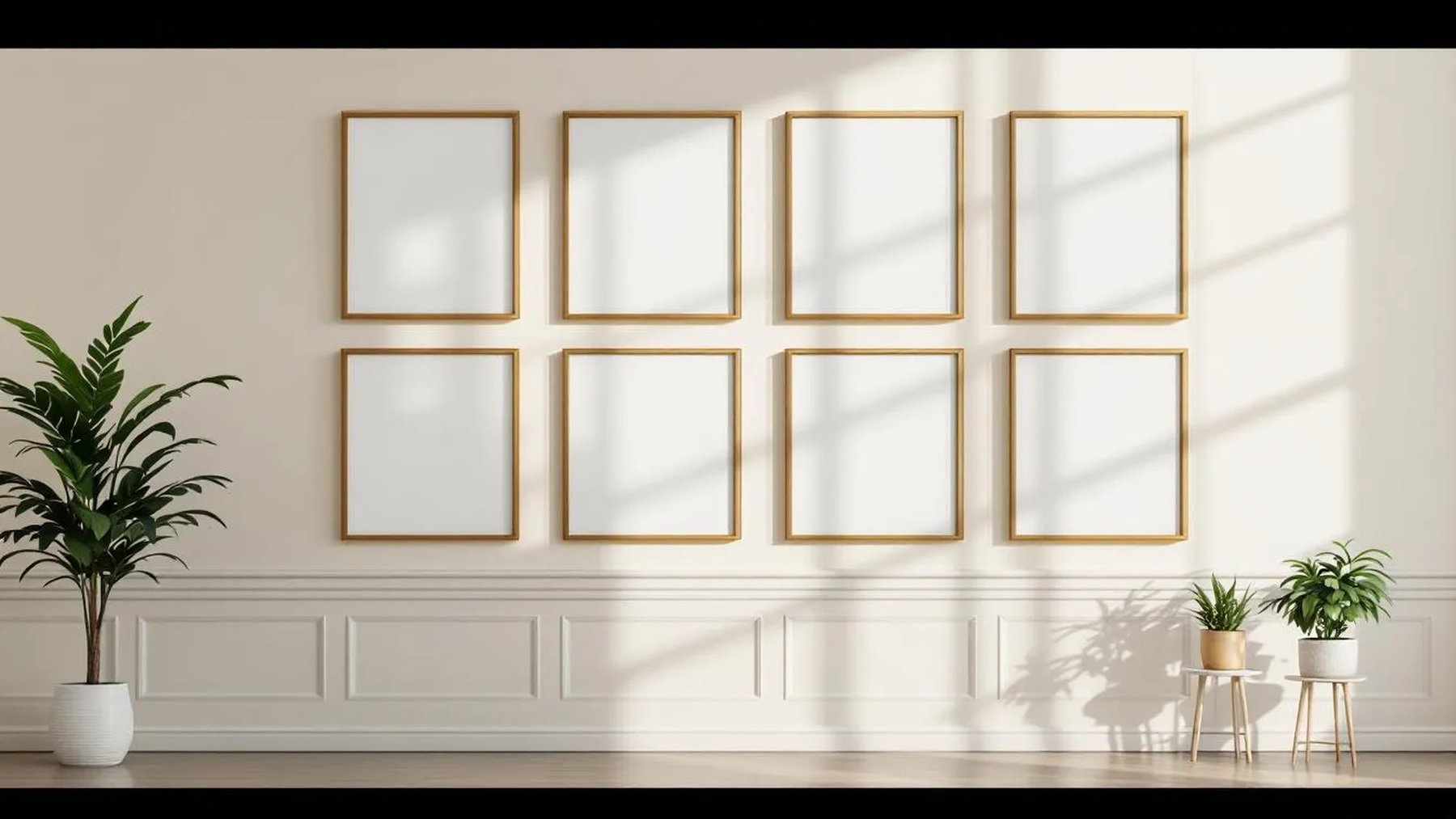 Frame Wall Art Mockup — Gold Frame Portrait 2:3 — Perspective View — #00758 | MockupBulk