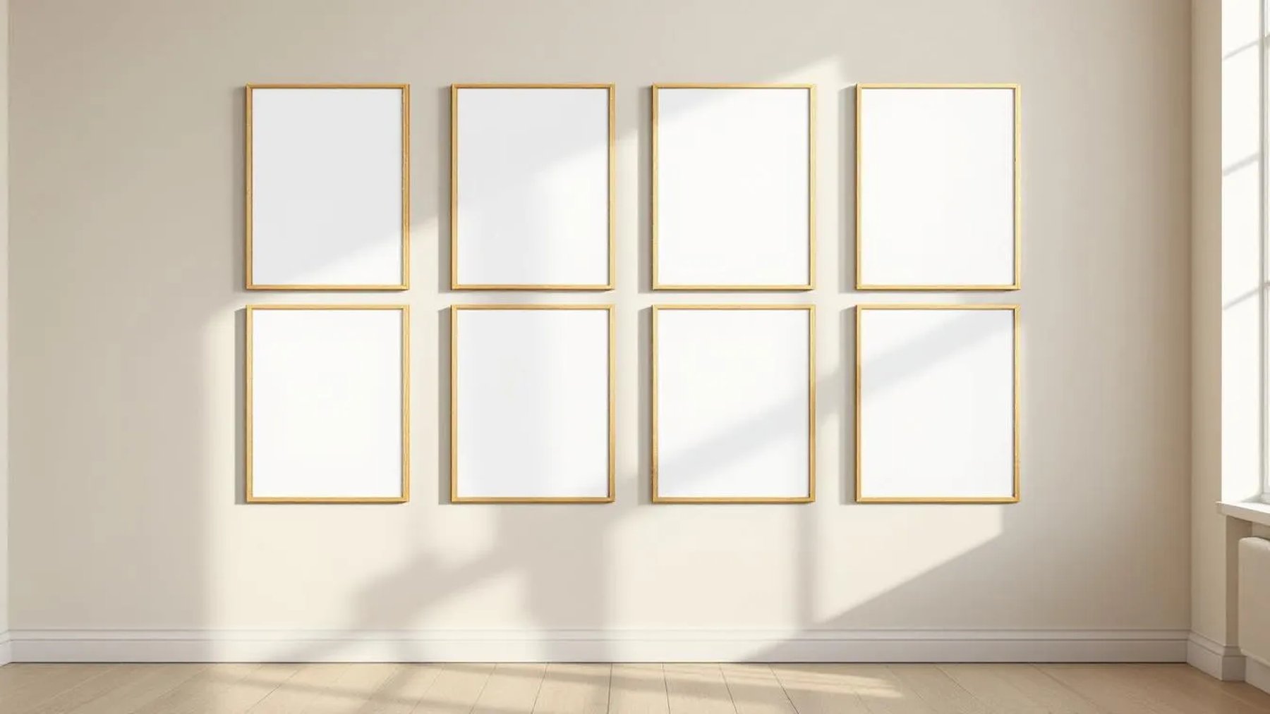 Frame Premium Interior Mockup — Gold Frame Portrait 2:3 — Perspective View — #00767 | MockupBulk