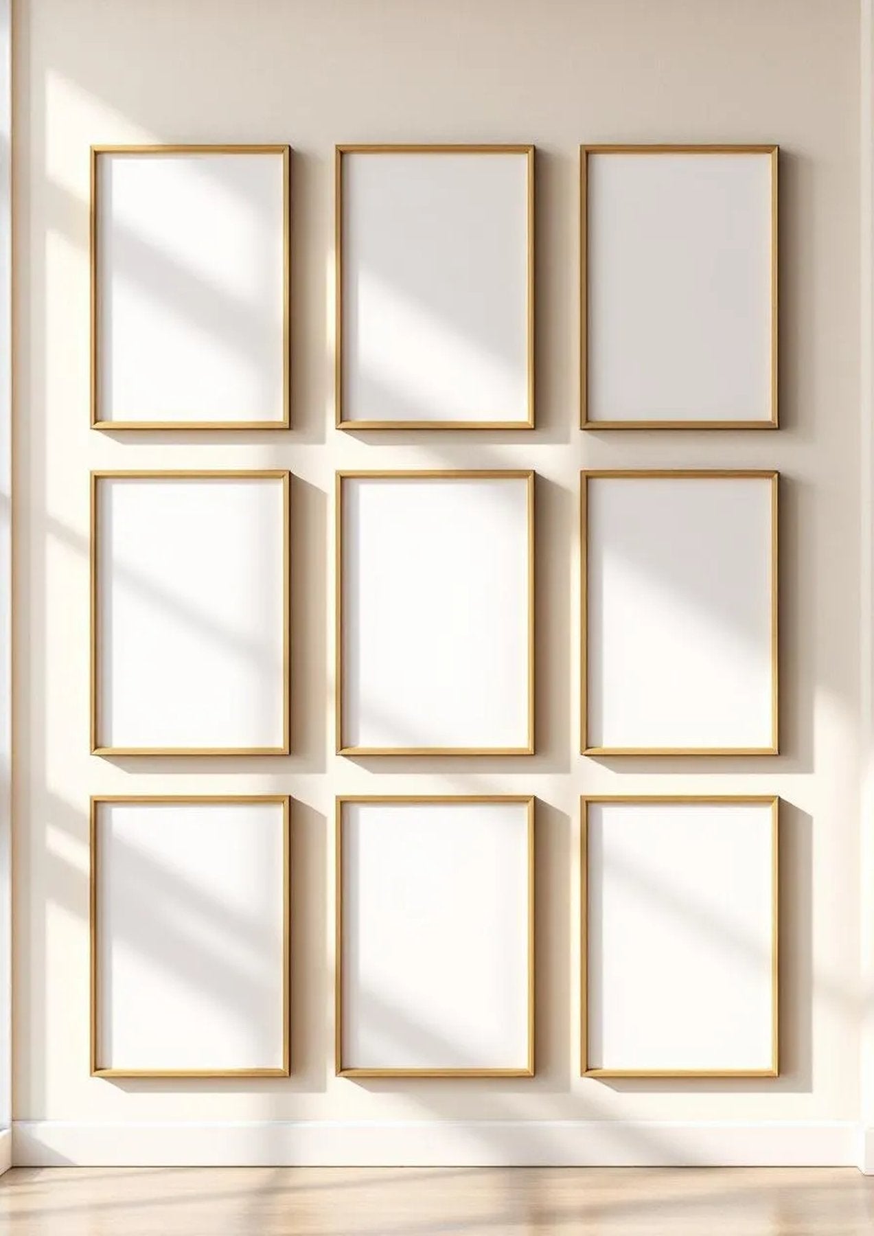 Frame Wall Art Mockup — Gold Frame Portrait 2:3 — Perspective View — #00774 | MockupBulk