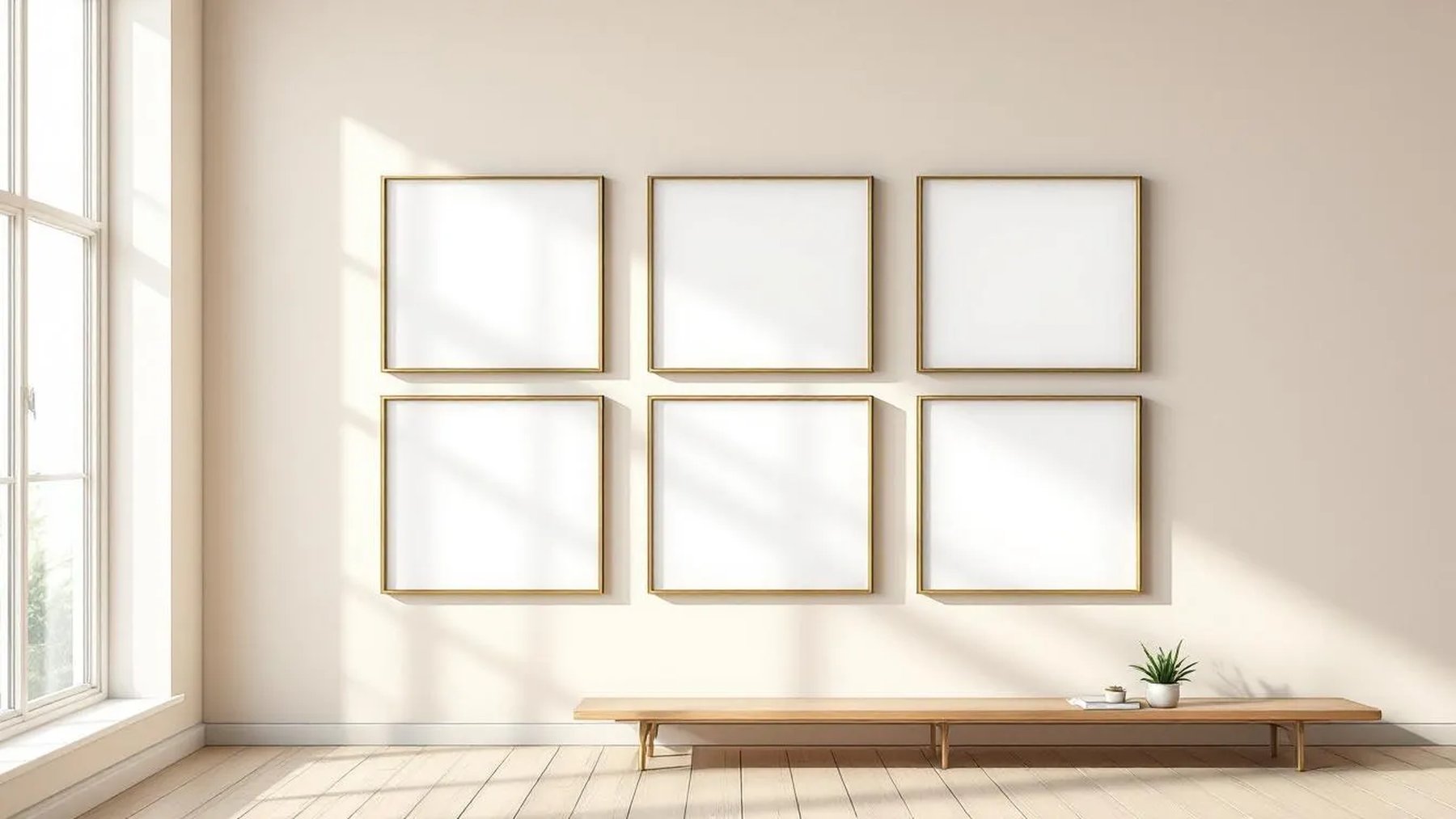 Frame Premium Interior Mockup — Gold Frame Square 1:1 — Perspective View — #00776 | MockupBulk