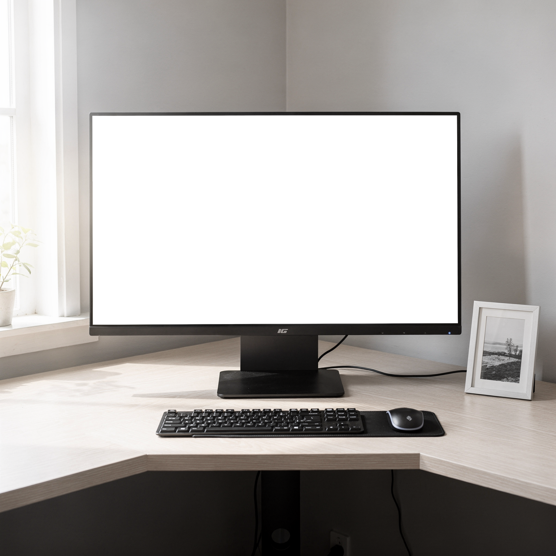 Desktop Mockup — No P Corner Desk Home — High-Resolution Transparent PNG | bulkmockup | Commercial Use | MockupBulk