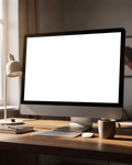 Desktop Mockup | No P Desk Wood Lamp | High-Res PNG with Transparent Screen | Commercial Use | bulkmockup | MockupBulk