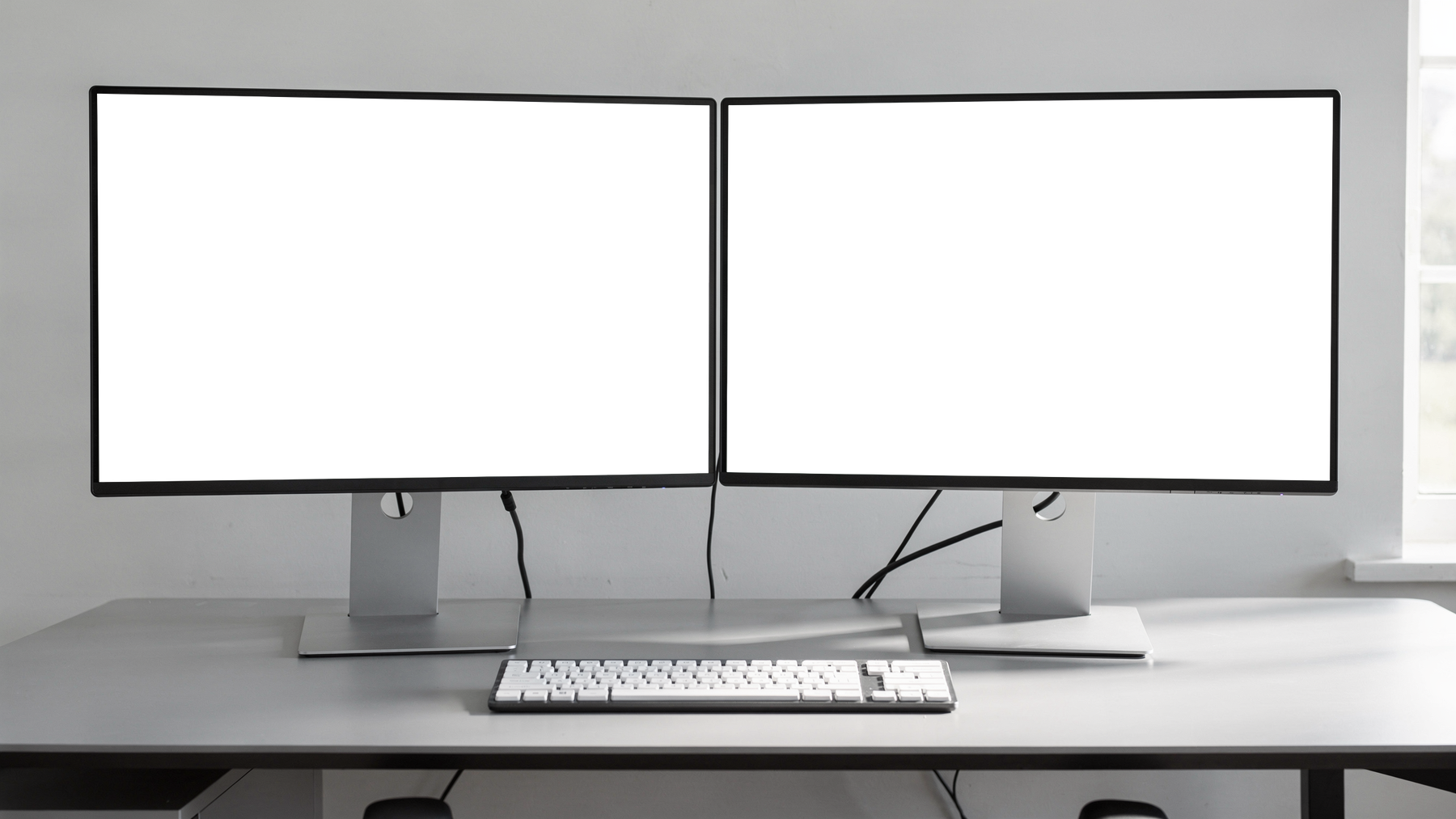 No P Dual Monitor Setup Desktop Mockup | Screen Mockup PNG | bulkmockup Download | For UI/UX Designers | MockupBulk