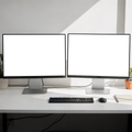 Desktop Mockup — No P Dual Monitor Setup — Transparent Screen PNG Download | Commercial Licence | bulkmockup