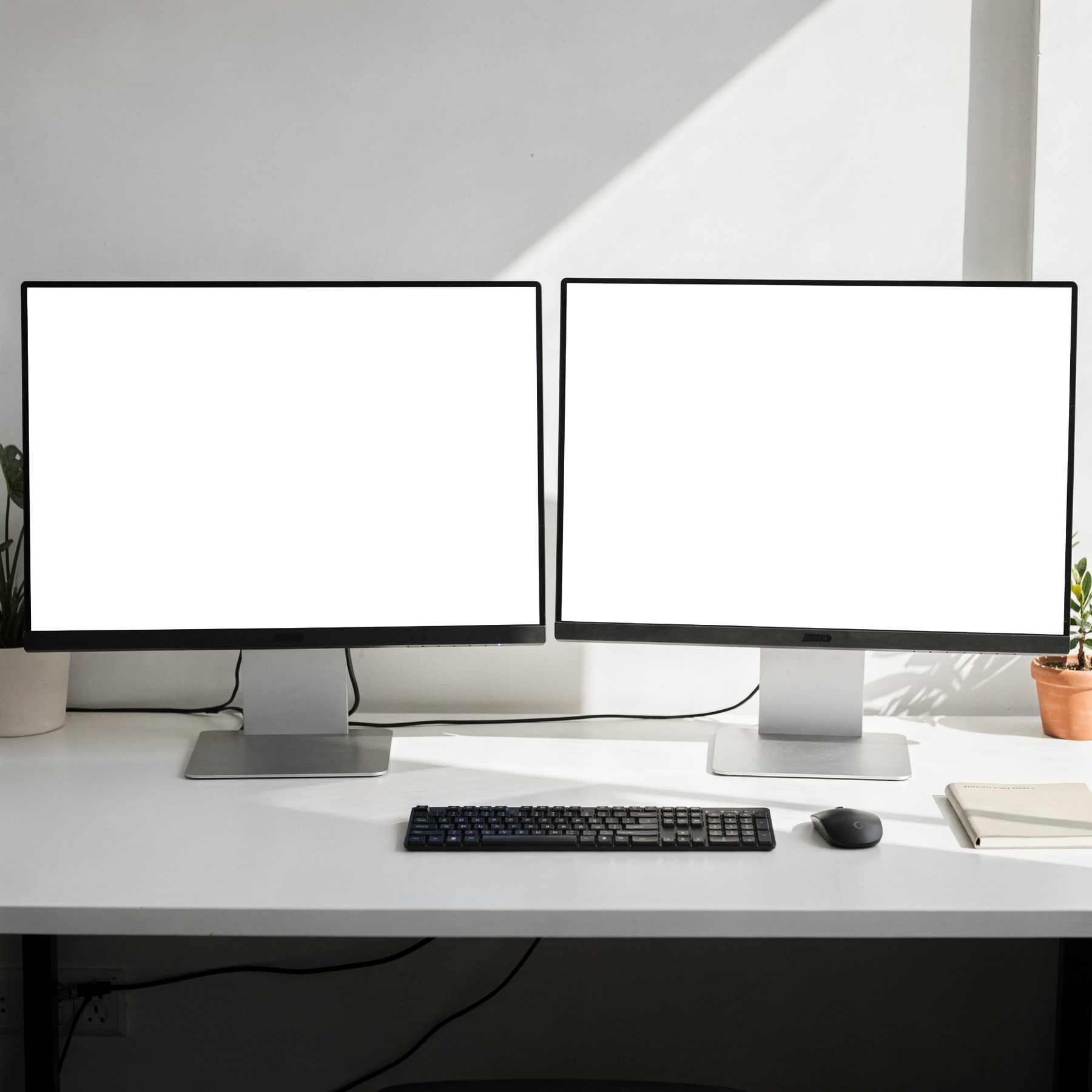 Desktop Mockup — No P Dual Monitor Setup — Transparent Screen PNG Download | Commercial Licence | bulkmockup