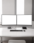 Desktop Mockup — No P Dual Monitor Setup — bulkmockup PNG Template | Transparent Display | Commercial Use | MockupBulk