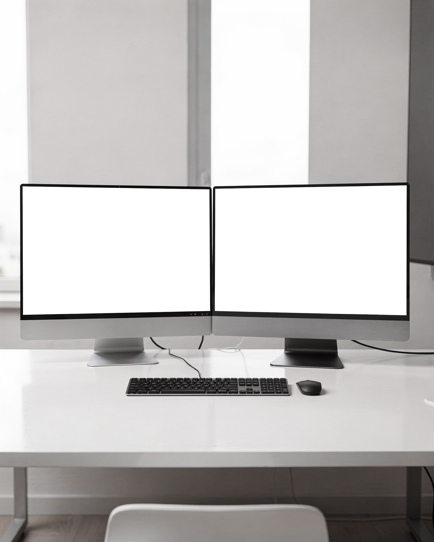 Desktop Mockup — No P Dual Monitor Setup — bulkmockup PNG Template | Transparent Display | Commercial Use | MockupBulk