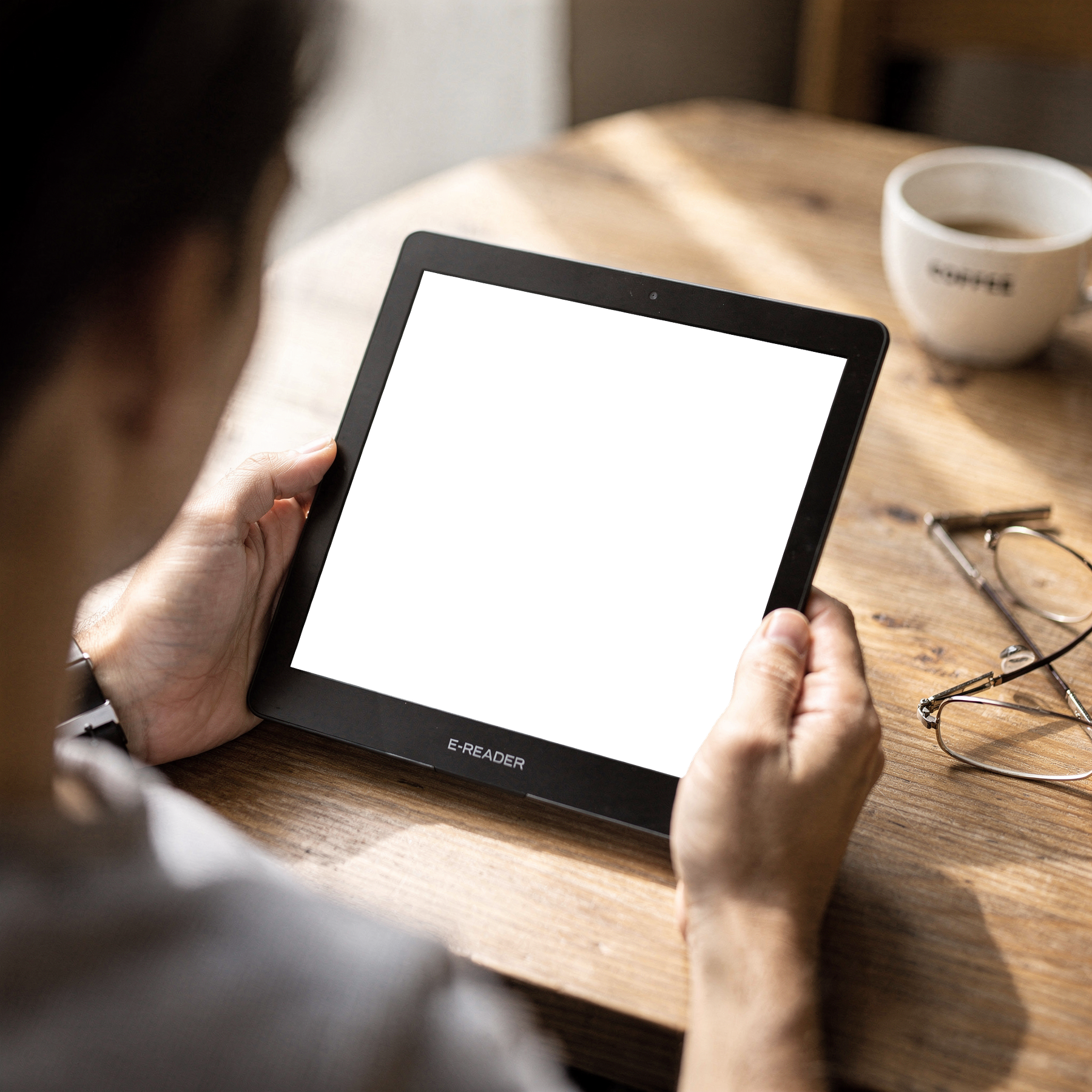 E-Reader Mockup | No P Table Coffee | High-Res PNG Mockup | bulkmockup | Commercial Licence | MockupBulk