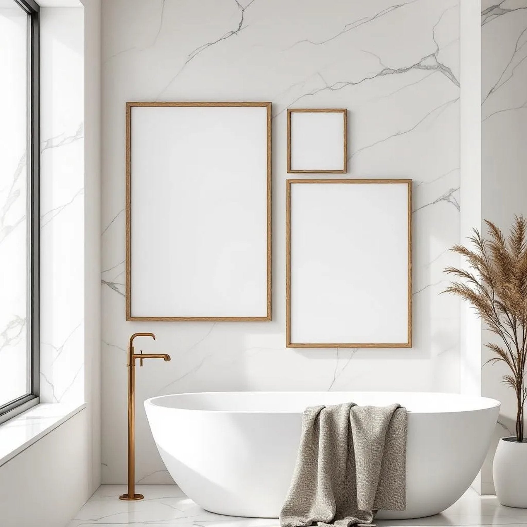 Spa Bathroom Interior Frame Mockup — Plain Square Frame Mixed Aspect — Perspective View — #04204 | MockupBulk