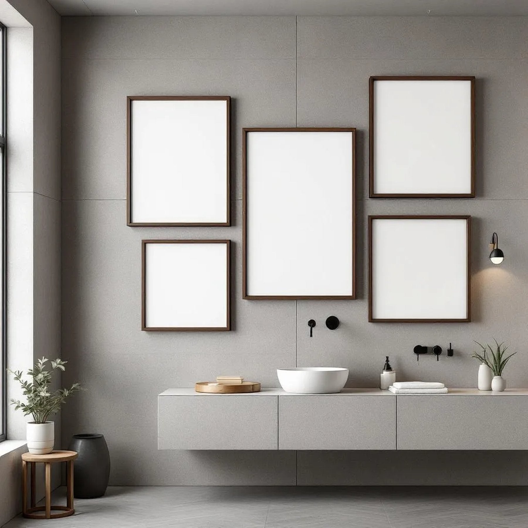 Spa Bathroom Editorial Room Mockup — Plain Square Frame Mixed Aspect — Perspective View — #04205 | MockupBulk