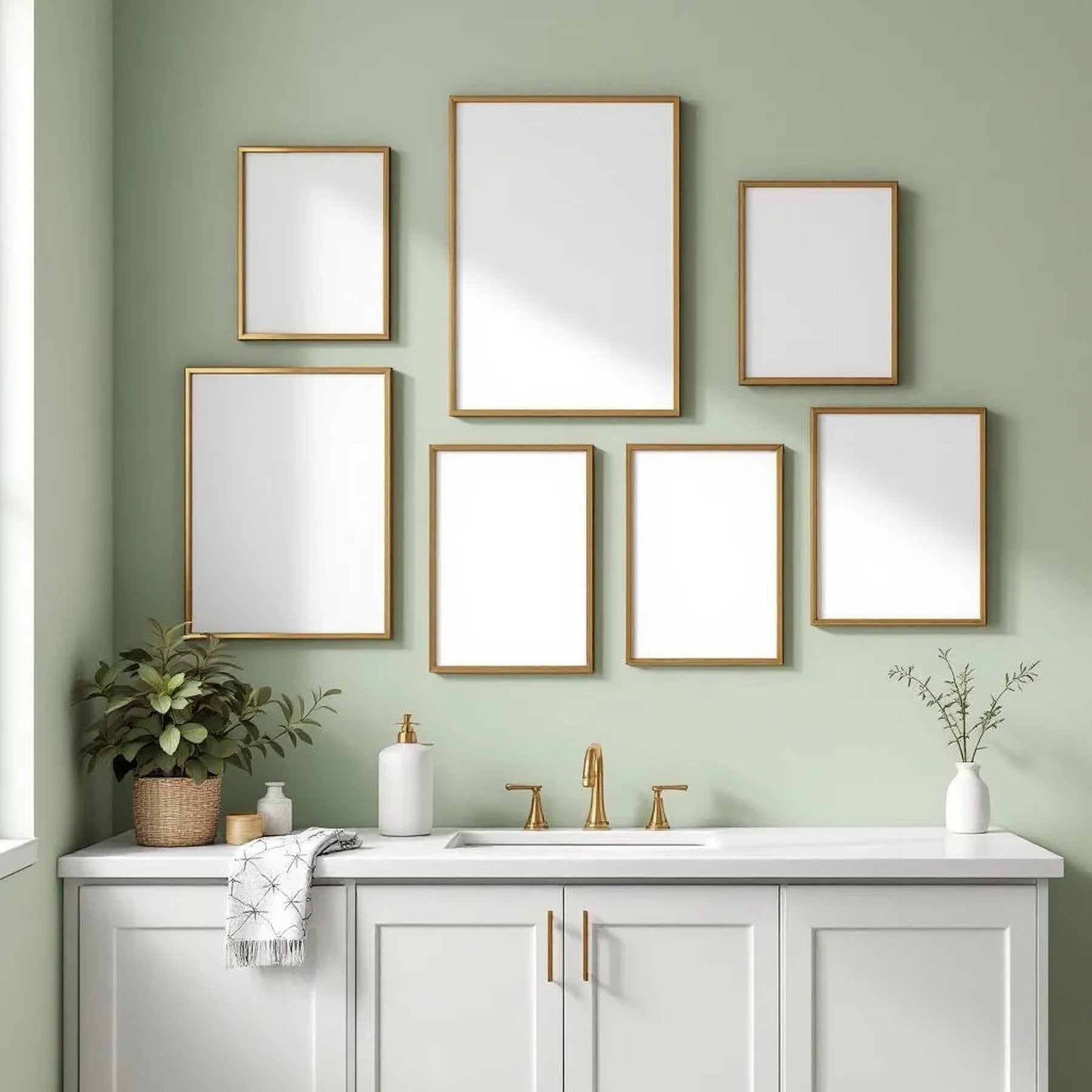 Spa Bathroom Interior Frame Mockup — Plain Square Frame Mixed Aspect — Perspective View — #04206 | MockupBulk