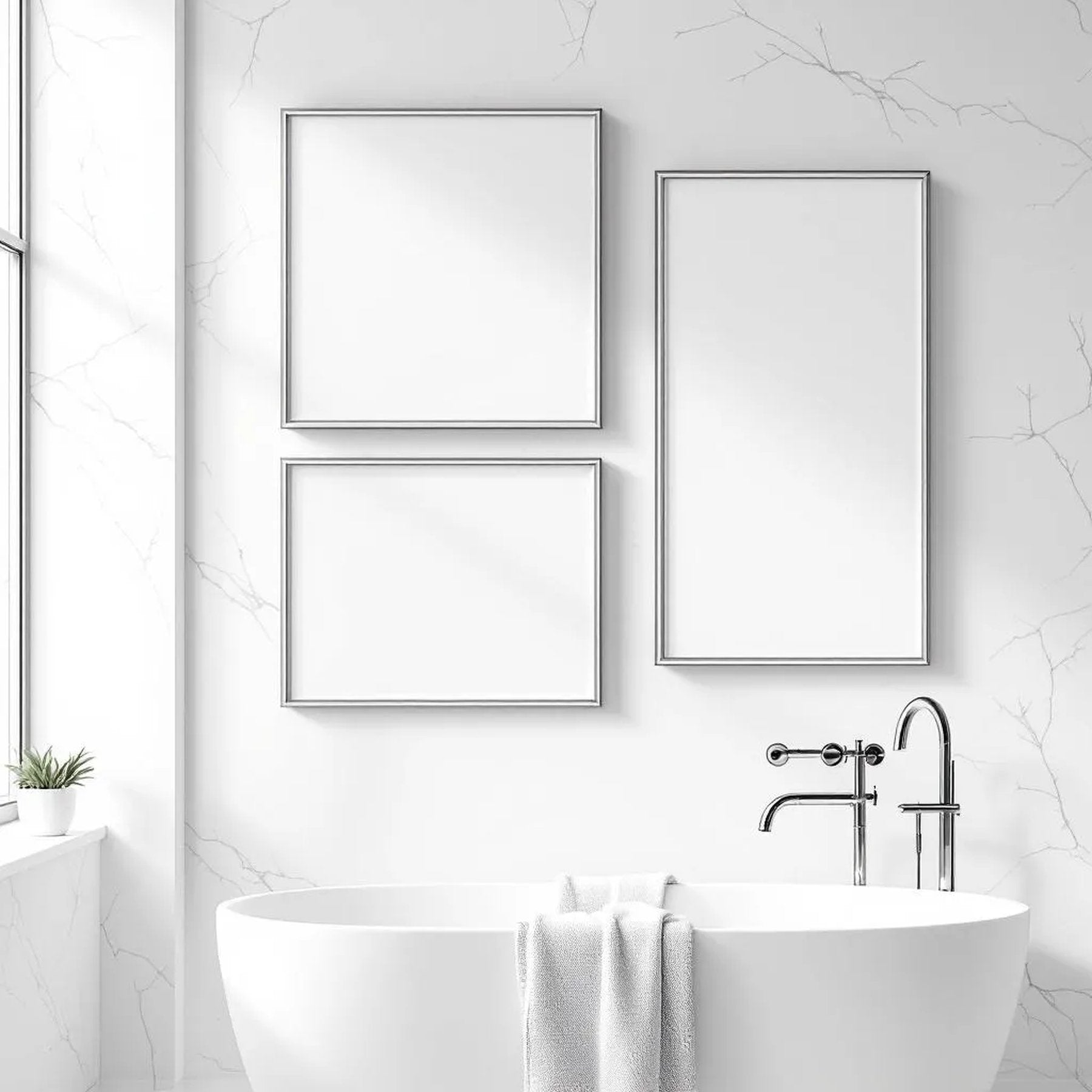 Spa Bathroom Room Scene Mockup — Plain Square Frame Mixed Aspect — Perspective View — #04207 | MockupBulk