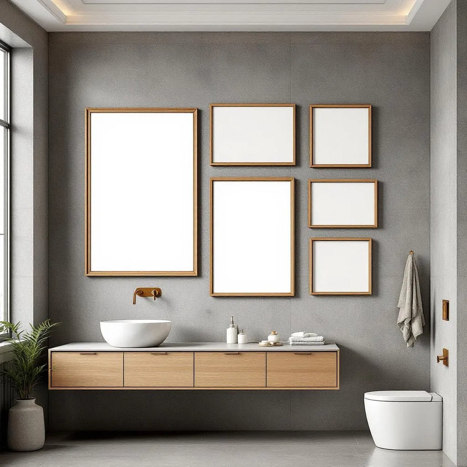 Spa Bathroom Room Scene Mockup — Plain Square Frame Mixed Aspect — Perspective View — #04208 | MockupBulk