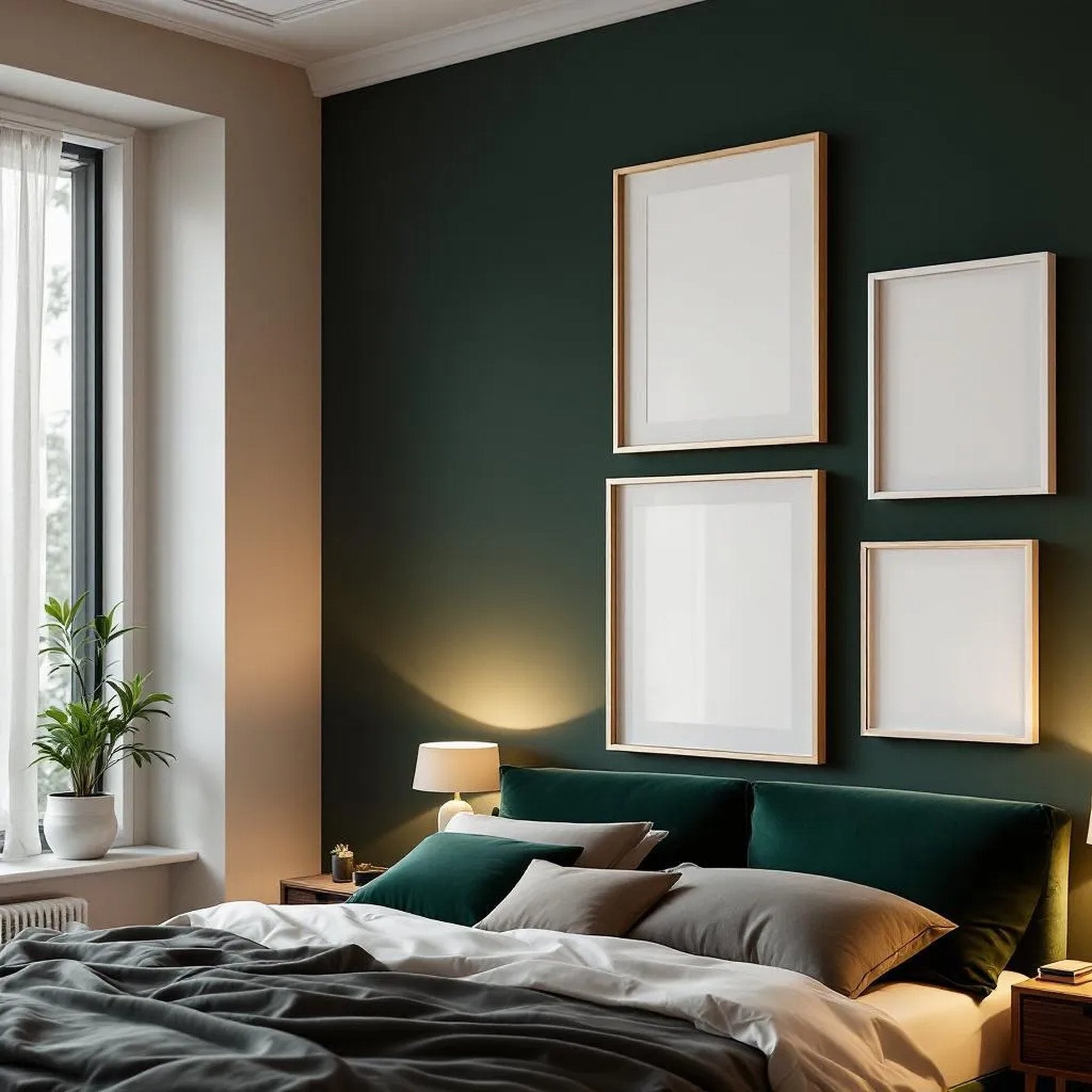 Dark Bedroom High-Res Frame Mockup — Plain Square Frame Mixed Aspect — Perspective View — #04155 | MockupBulk