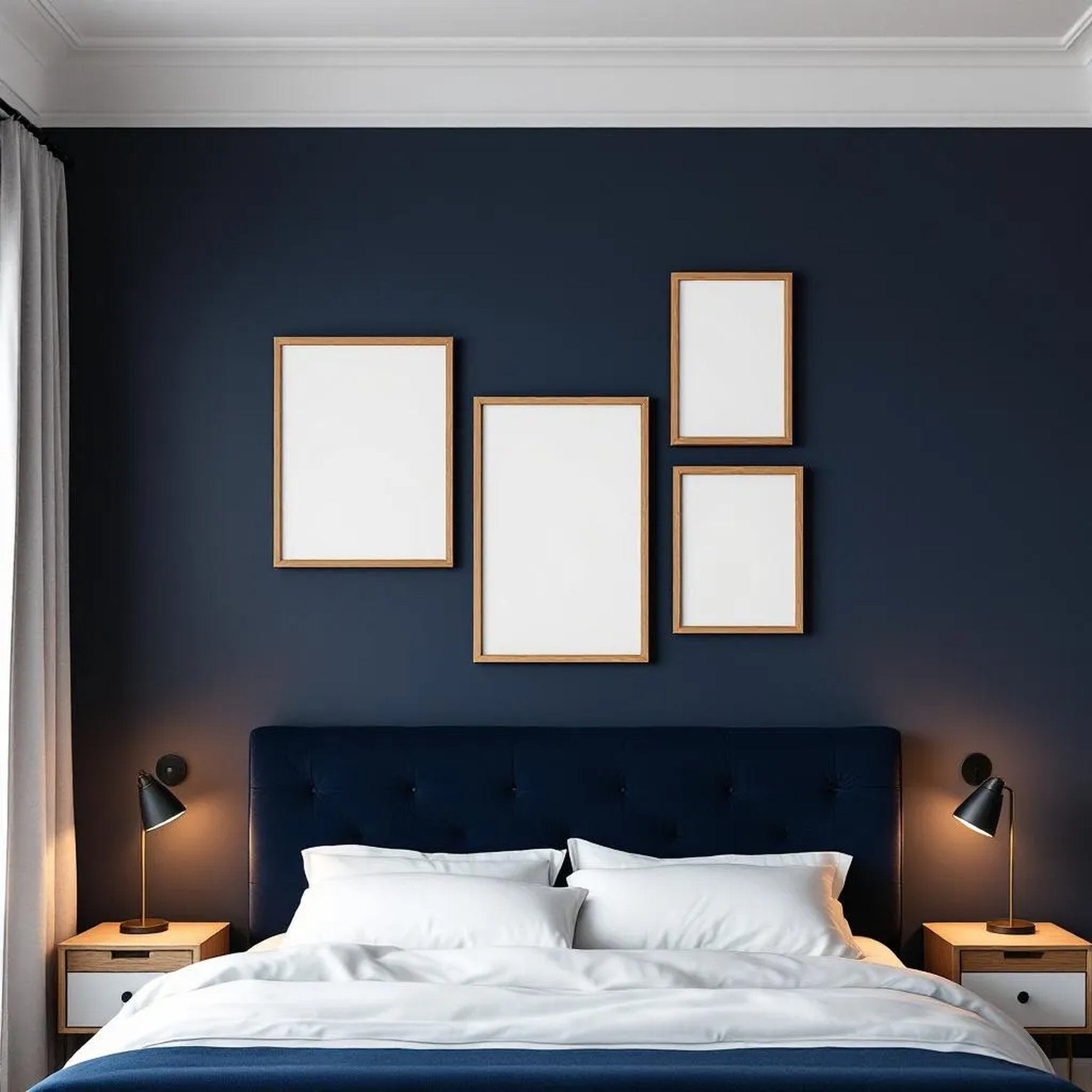 Dark Bedroom High-Res Frame Mockup — Plain Square Frame Mixed Aspect — Perspective View — #04156 | MockupBulk