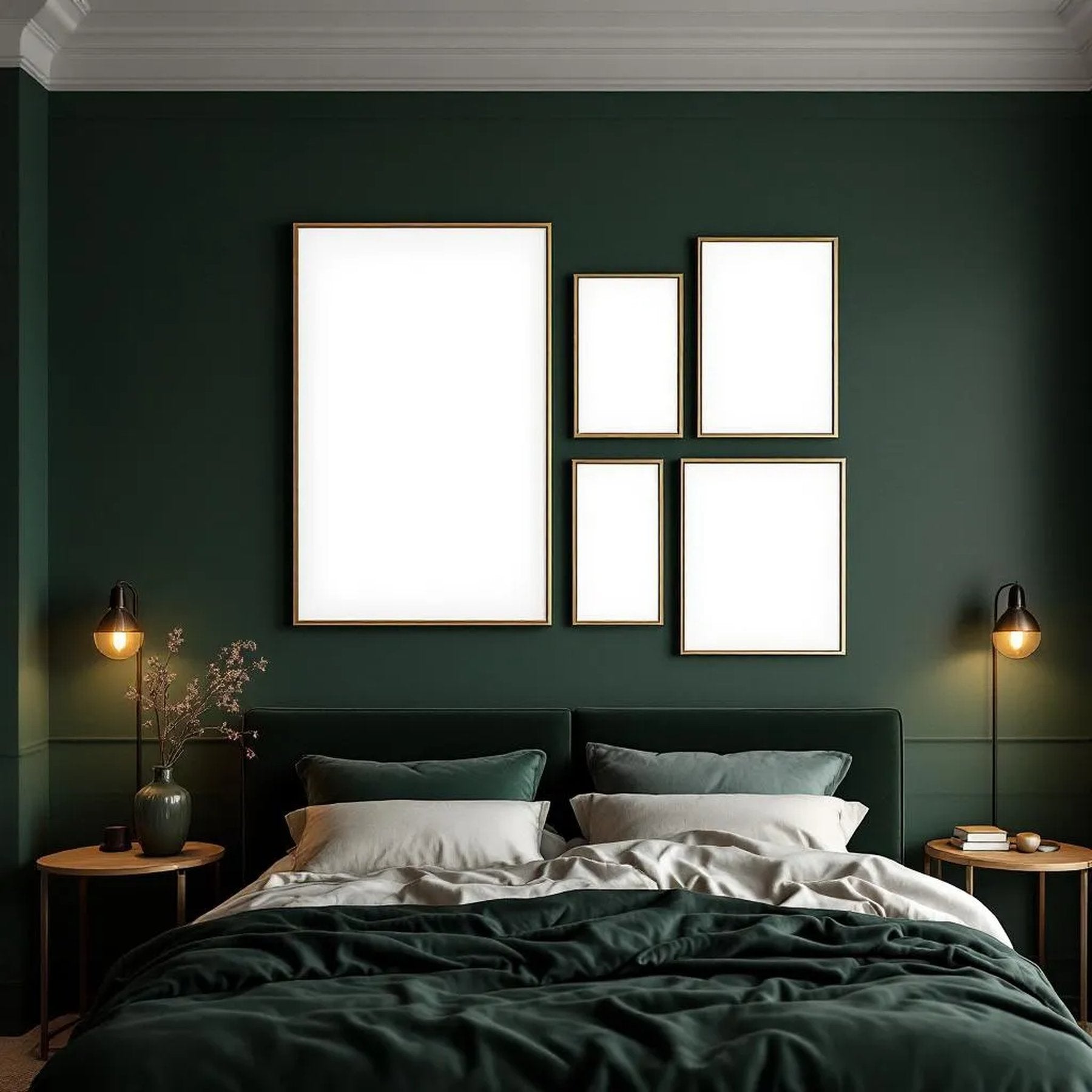 Dark Bedroom Professional Frame Mockup — Plain Square Frame Mixed Aspect — Perspective View — #04158 | MockupBulk