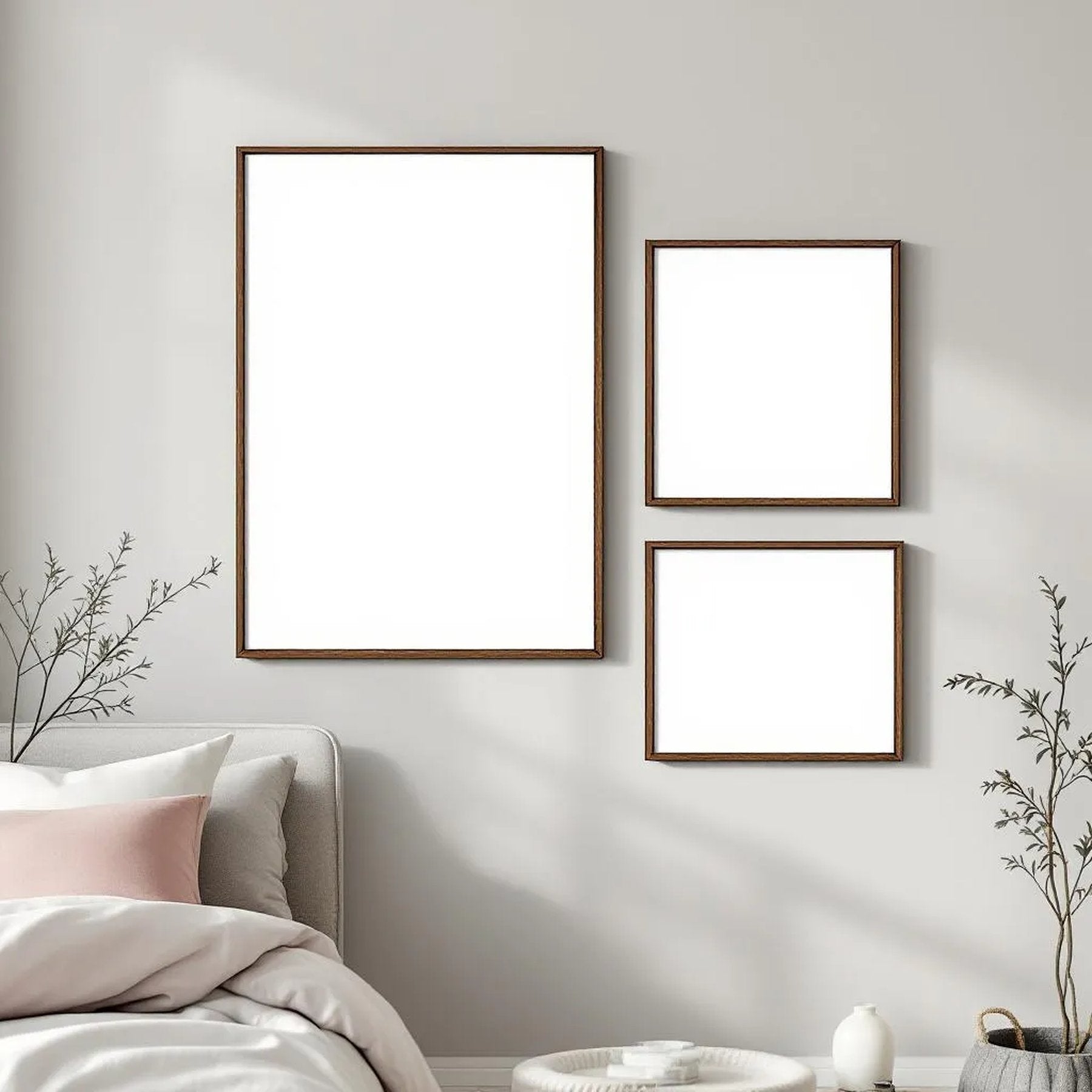 White Bedroom Professional Frame Mockup — Plain Square Frame Mixed Aspect — Perspective View — #04149 | MockupBulk