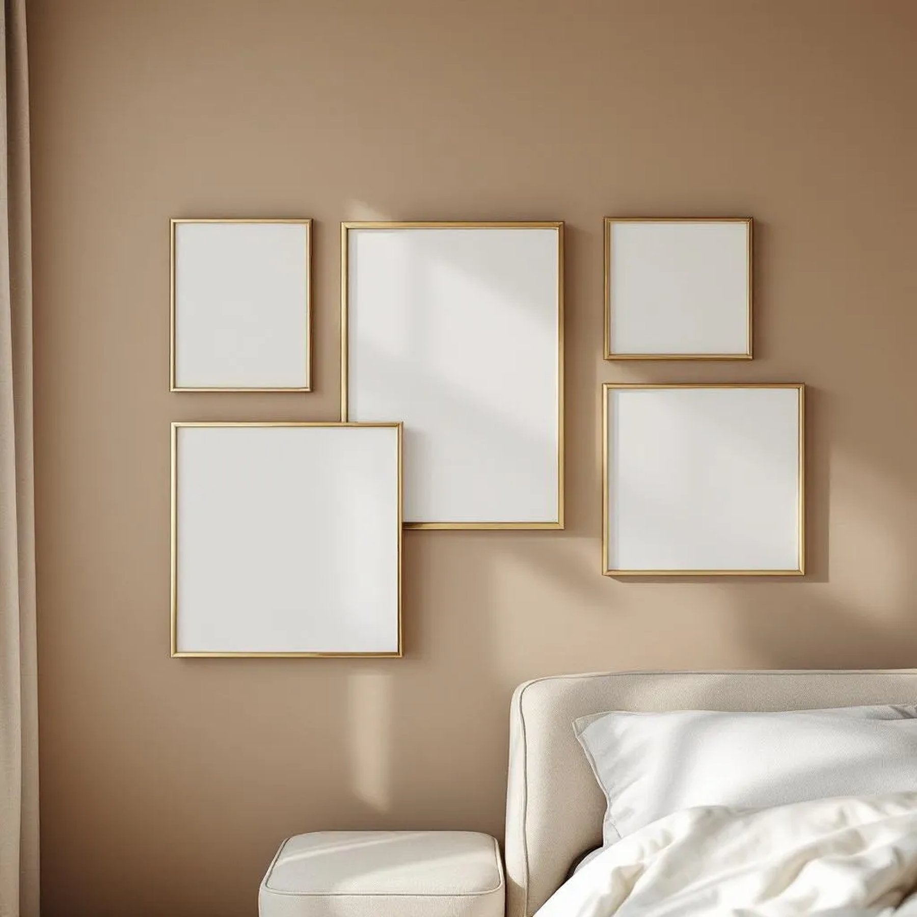 White Bedroom Lifestyle Frame Mockup — Plain Square Frame Mixed Aspect — Perspective View — #04150 | MockupBulk