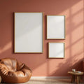 Boho Living Room Room Scene Mockup — Plain Square Frame Mixed Aspect — Perspective View — #04224 | MockupBulk