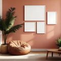 Boho Living Room Wall Art Mockup — Plain Square Frame Mixed Aspect — Perspective View — #04227 | MockupBulk