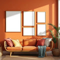 Boho Living Room Premium Interior Mockup — Plain Square Frame Mixed Aspect — Perspective View — #04228 | MockupBulk