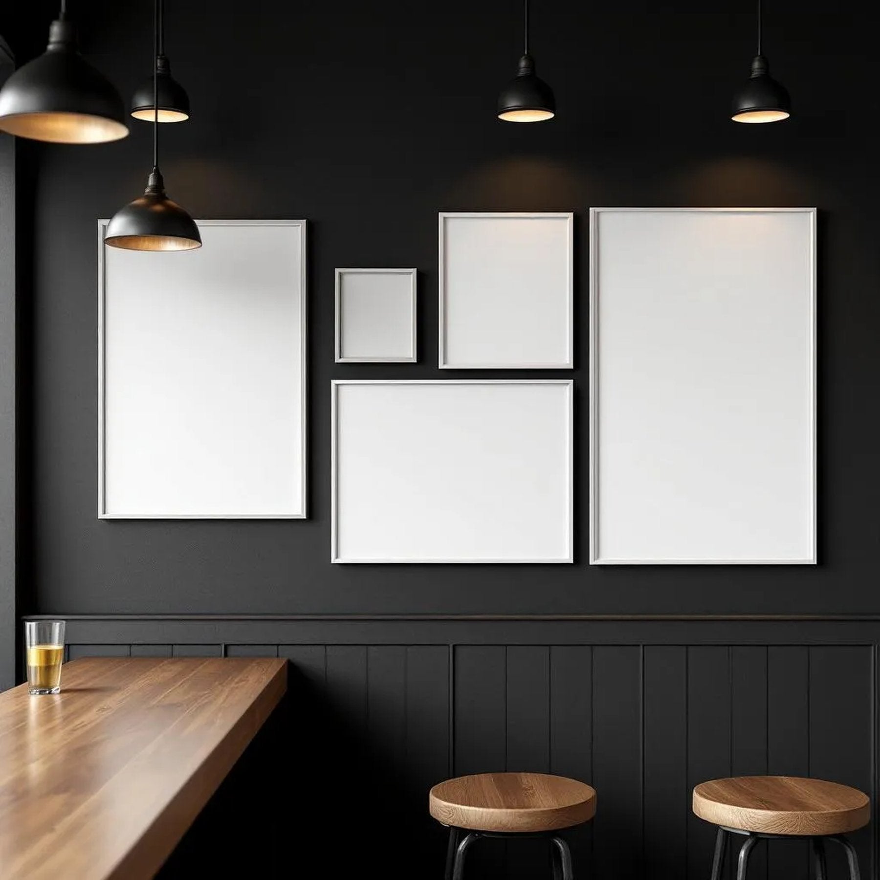 Cafe & Bar Room Scene Mockup — Plain Square Frame Mixed Aspect — Perspective View — #04211 | MockupBulk