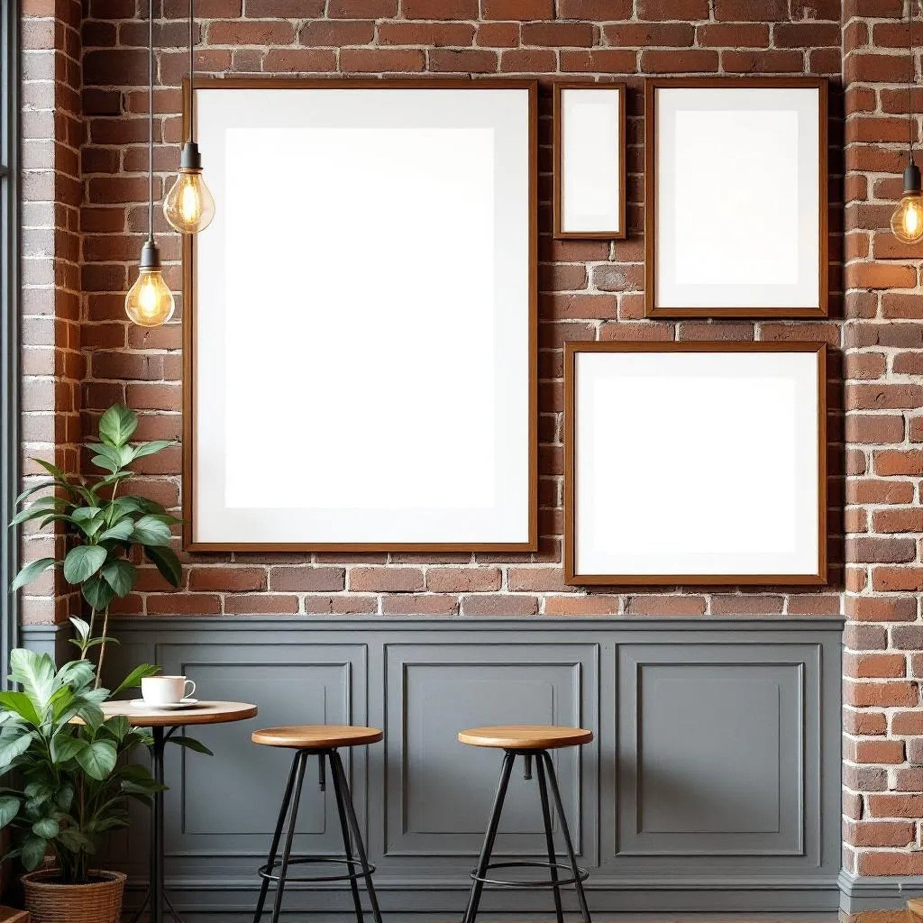 Cafe & Bar Premium Interior Mockup — Plain Square Frame Mixed Aspect — Perspective View — #04213 | MockupBulk