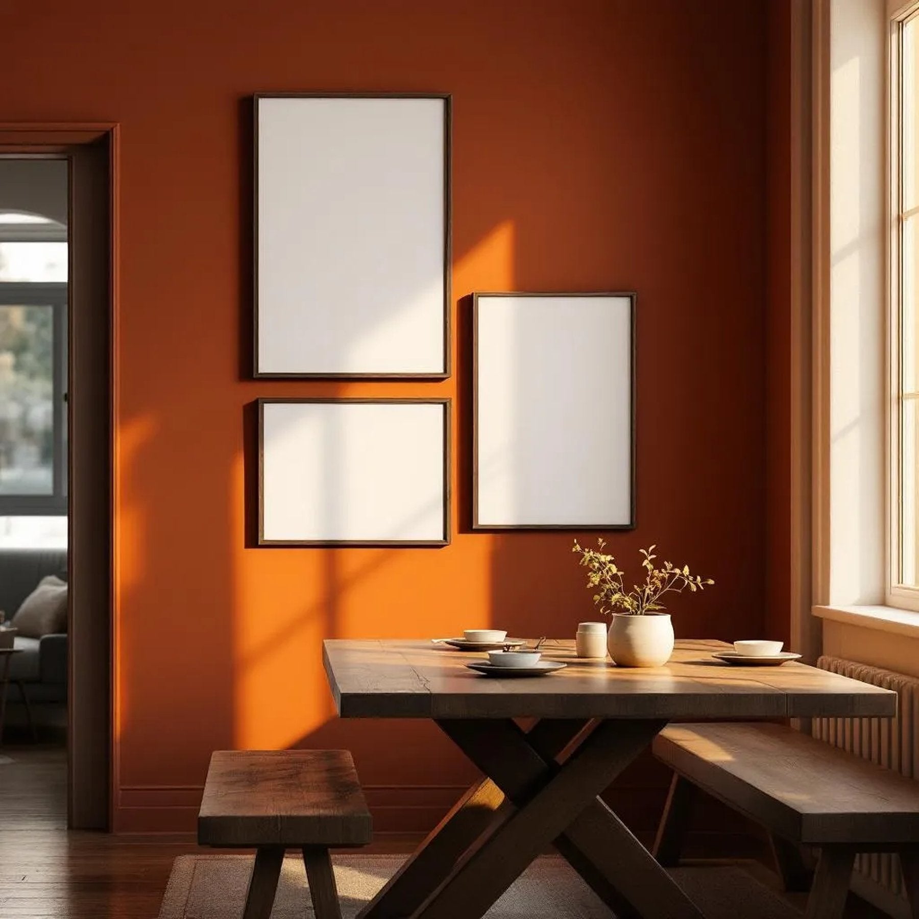 Dining Room High-Res Frame Mockup — Plain Square Frame Mixed Aspect — Perspective View — #04197 | MockupBulk
