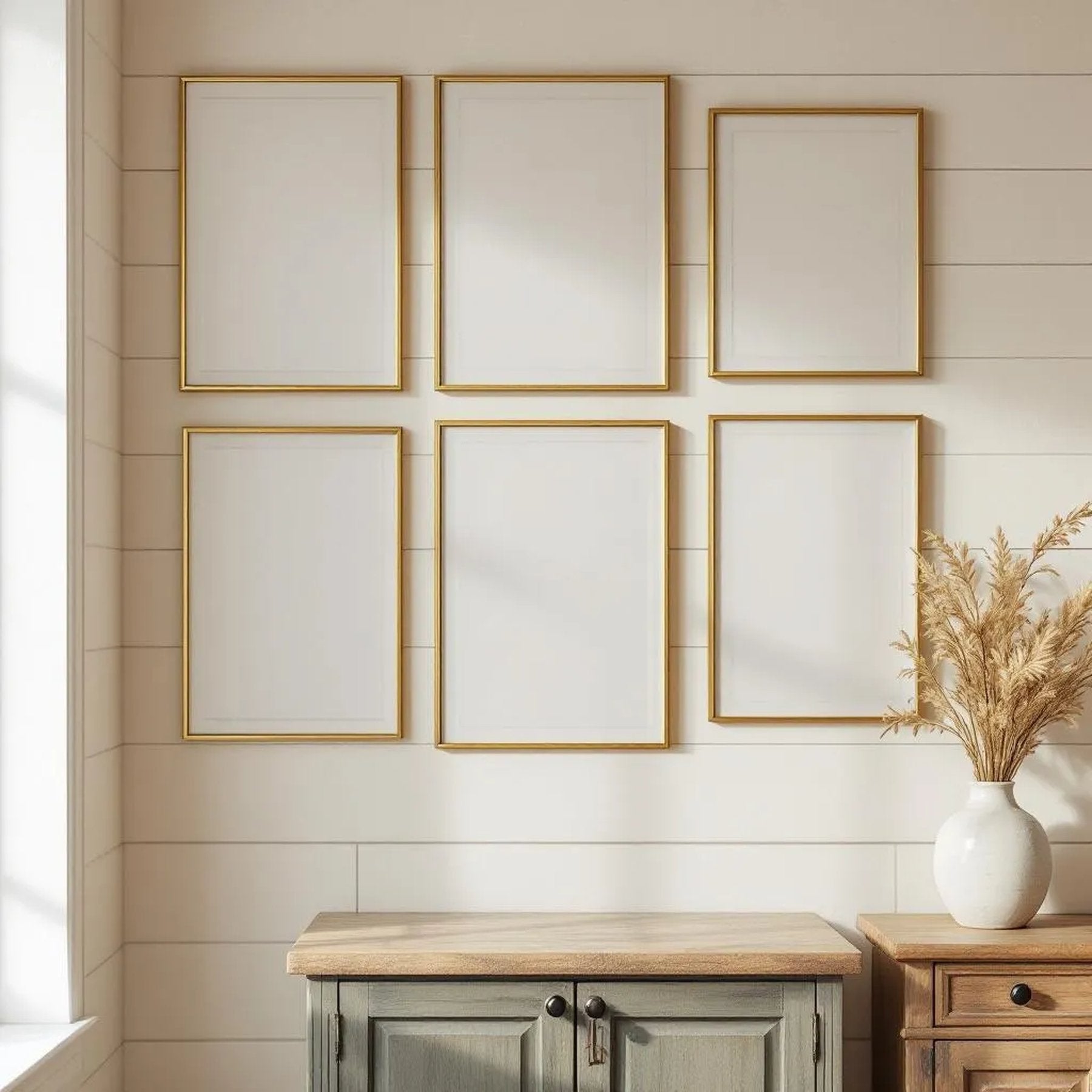 Farmhouse Room Scene Mockup — Plain Square Frame Mixed Aspect — Perspective View — #04238 | MockupBulk