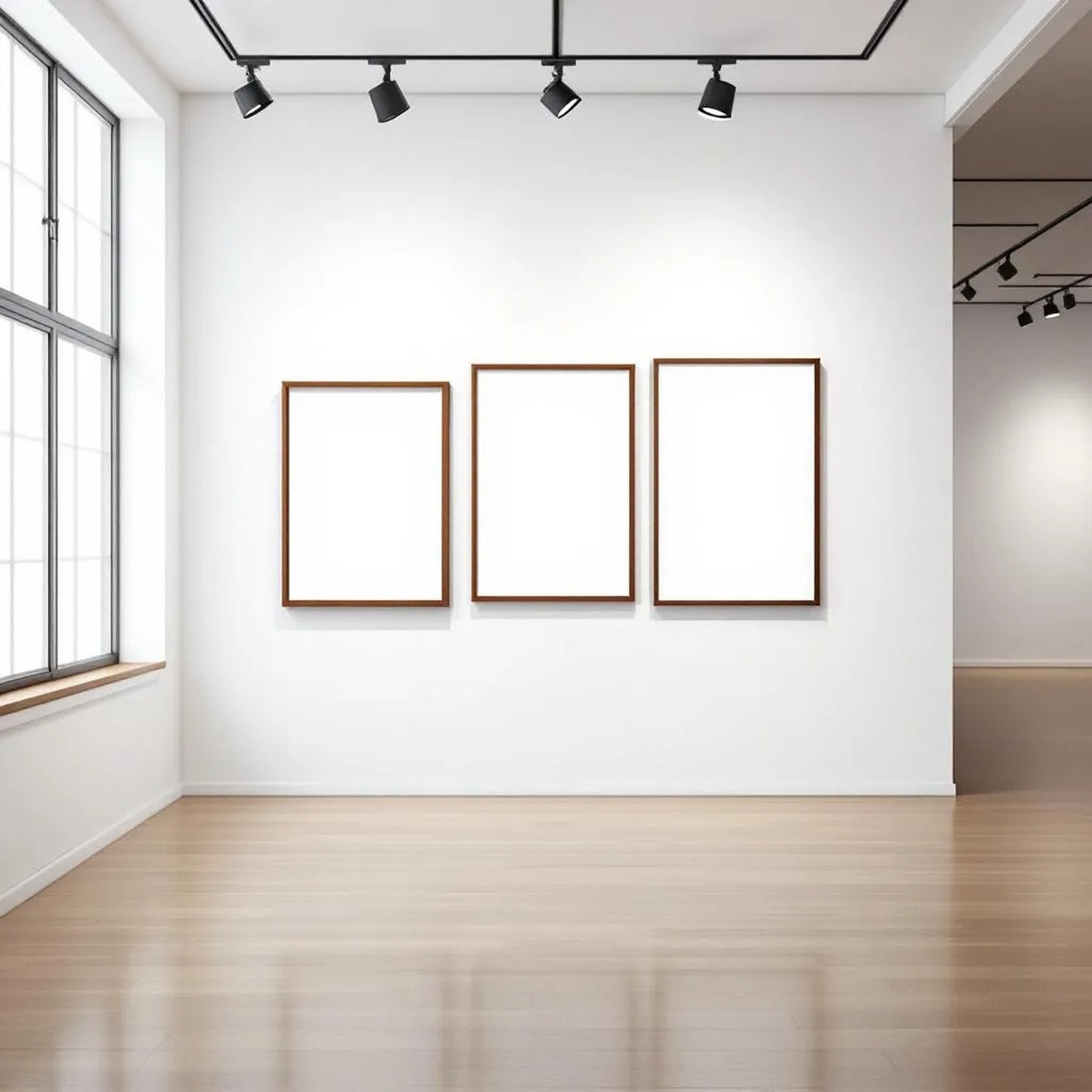 White Gallery Wall Professional Frame Mockup — Plain Square Frame Mixed Aspect — Perspective View — #04165 | MockupBulk