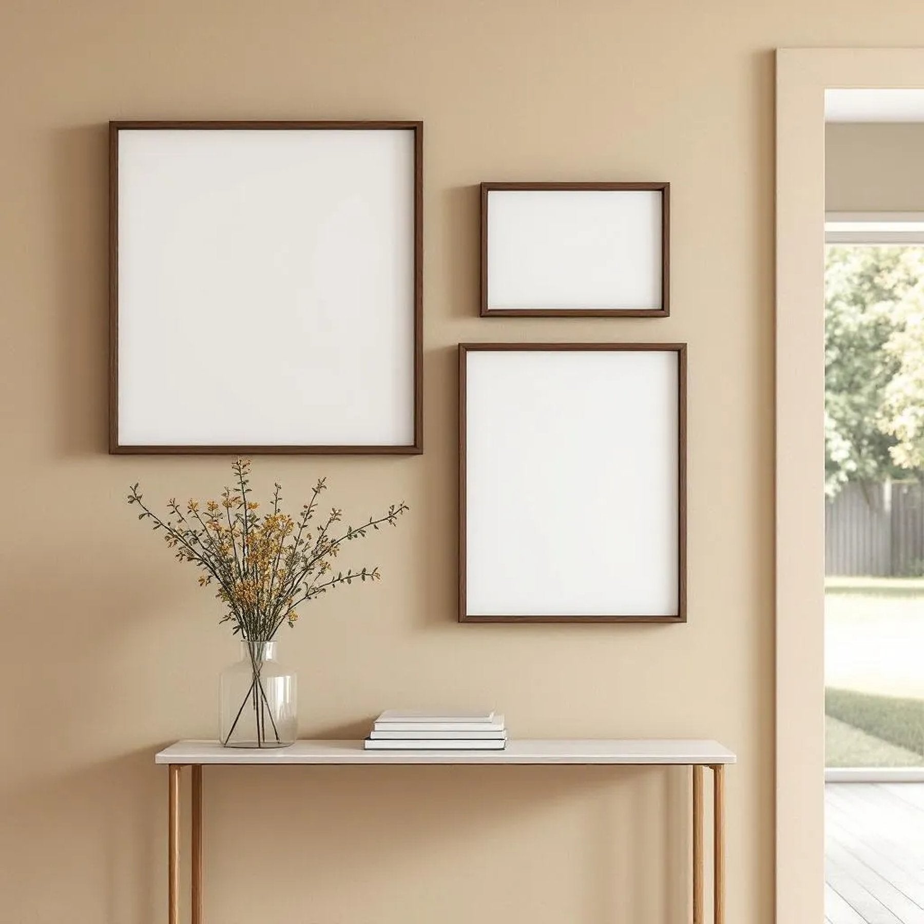 Hallway Lifestyle Frame Mockup — Plain Square Frame Mixed Aspect — Perspective View — #04189 | MockupBulk