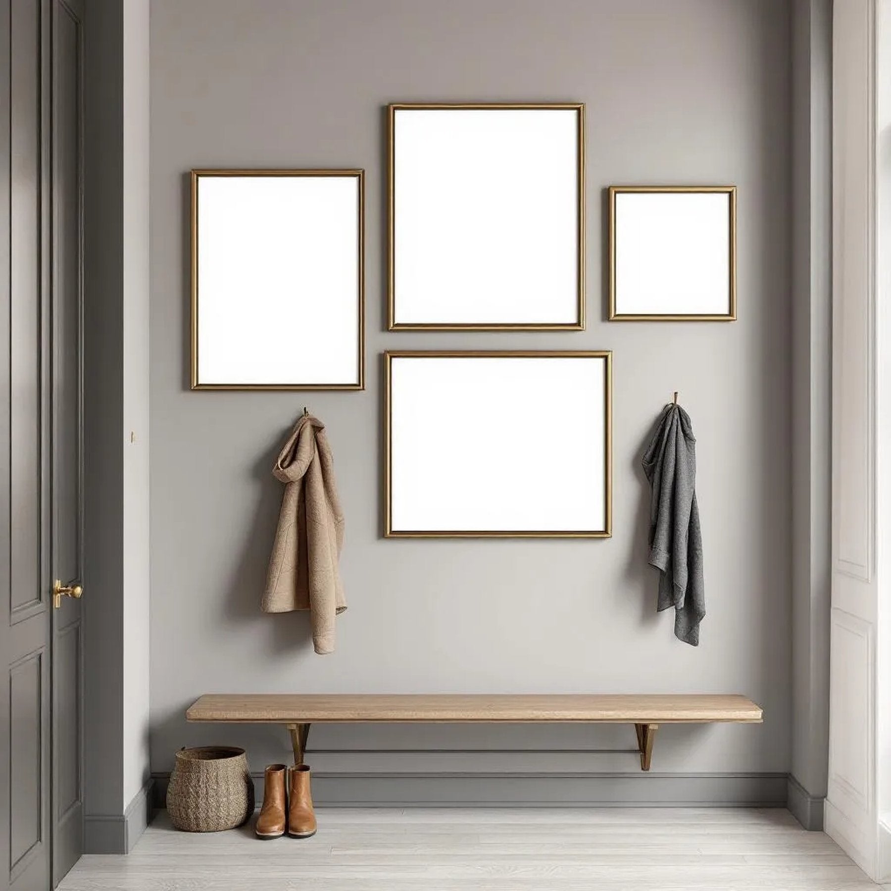 Hallway High-Res Frame Mockup — Plain Square Frame Mixed Aspect — Perspective View — #04190 | MockupBulk